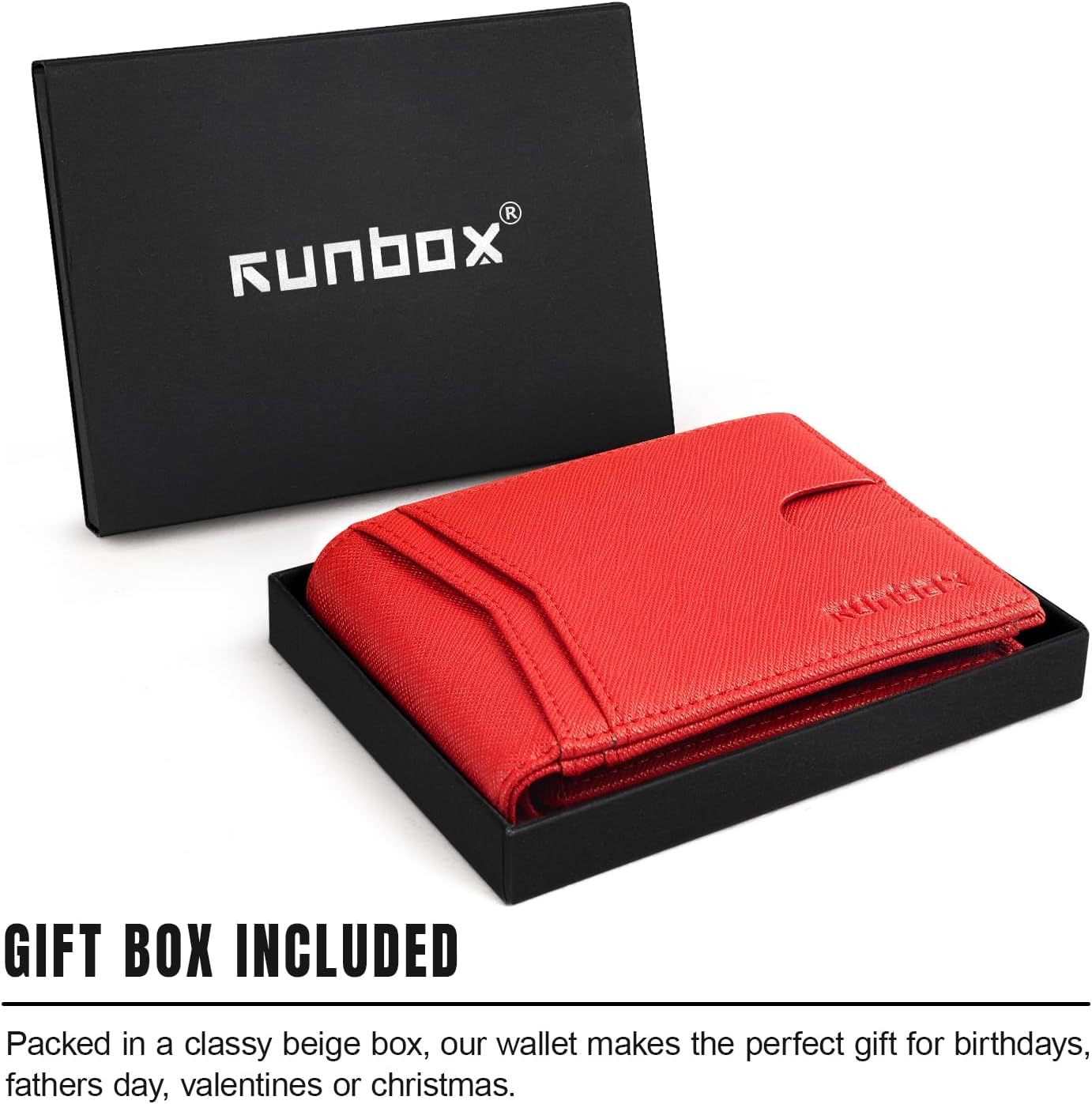 RUNBOX Wallet for Men Slim Rfid Leather 2 ID Window With Gift Box