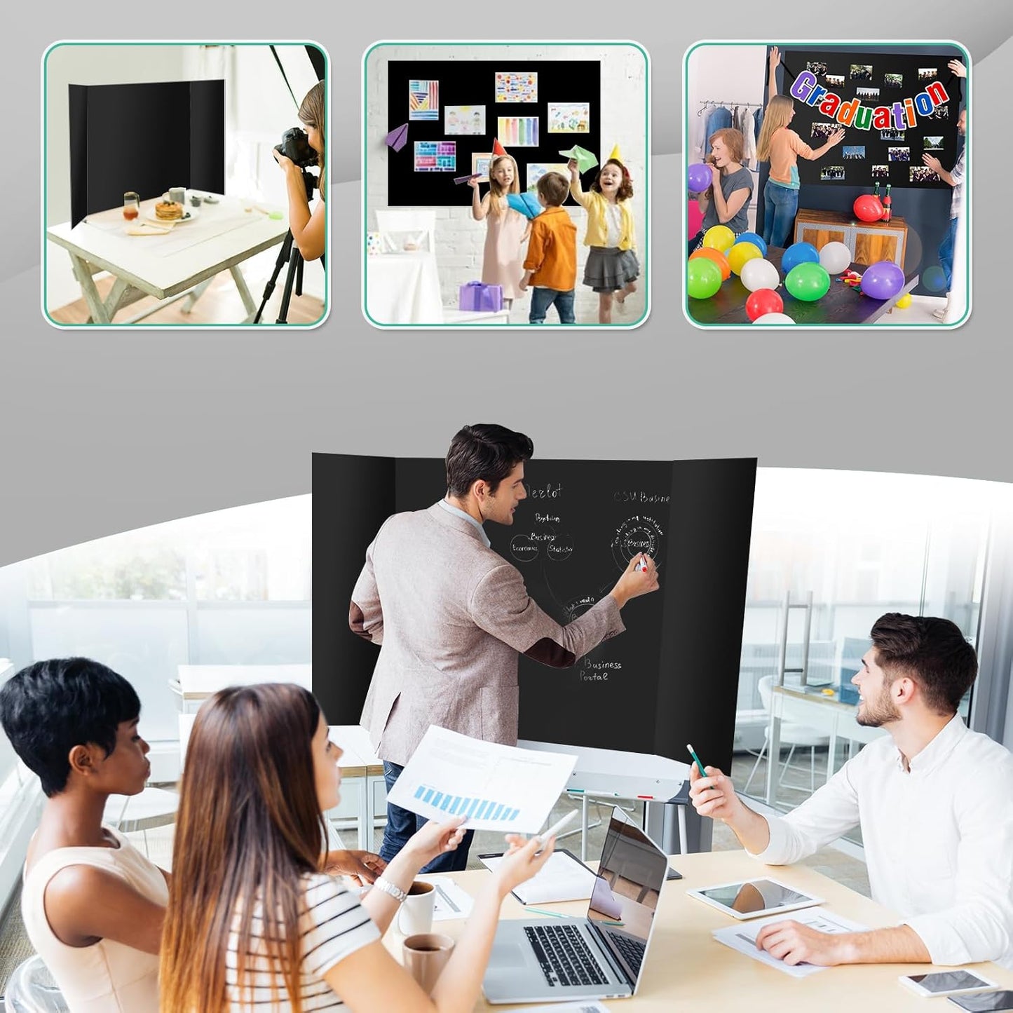 6 Pack Trifold Poster Board 48" X 36", IKAYAS Double Sided Black Poster Boards, Science Fair Display Boards Posterboard Foamboard for Mounting, Prints,Art,Display,Projects Classroom Supplies