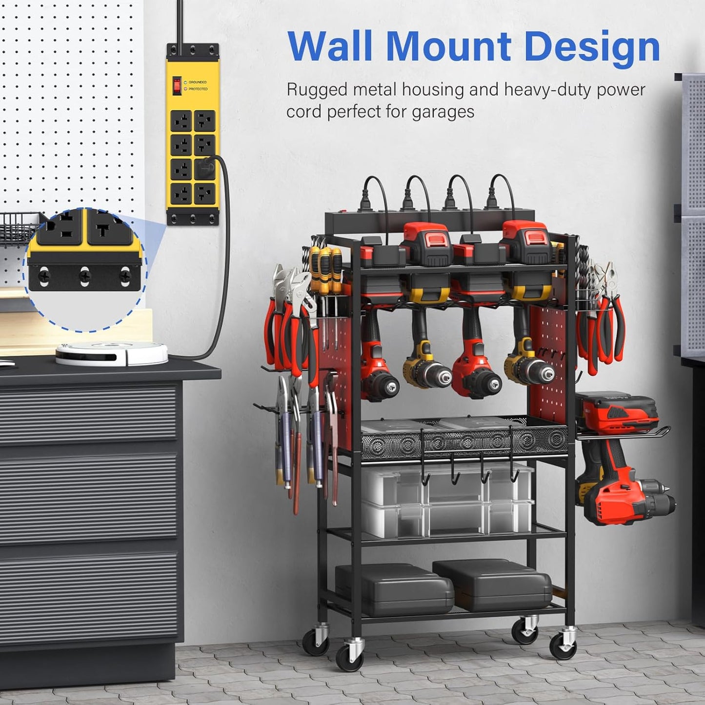 CCCEI Yellow Heavy Duty Power Strip Surge Protector 20 AMP, 8 Outlets 12 Gauge Industrial Shop Garage Metal Multiple Outlets, 4 FT Extension Cord 5-15P Adapter High Amp 6-20R T-Slot 20a for Appliance
