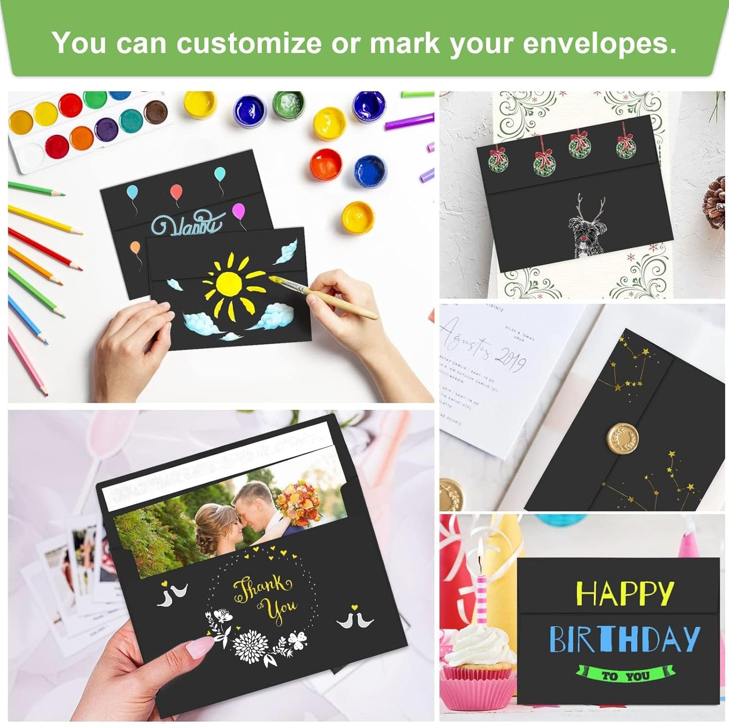 70 Packs A4 Envelope, Black A4 Envelopes, 4x6 Photo Envelopes for Invitations, Envelopes Self Seal for Weddings, Baby Shower, Photos, Postcards, Greeting Cards, Mailing