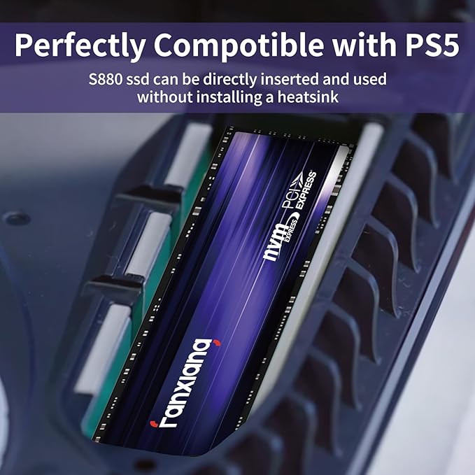 fanxiang S880 NVMe SSD 1TB, PCIe 4.0 M.2 2280 Gaming SSD, 3D NAND TLC, Seq. Read Speeds UP to 7300MB/s, Dynamic SLC Cache, Internal Solid State Drive for PS5 Enthusiasts, High End Computing, Gaming