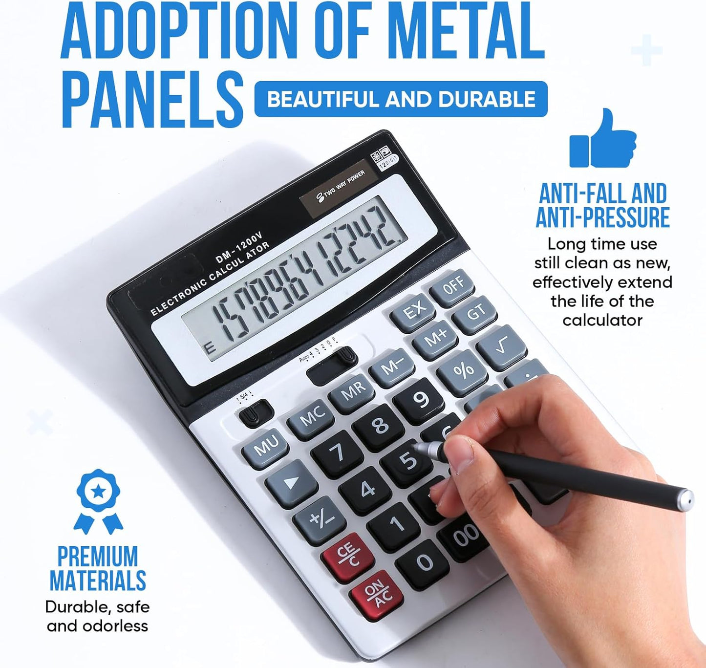 Calculator, 12-Digit Large LCD Display Calculators Desktop, Dual Powered Calculators for Office/School, Big Button Basic Desk Calculator with Standard Function