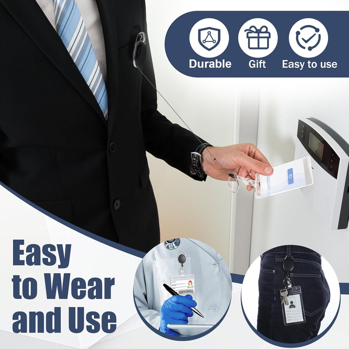 Honoson 40 Pcs Heavy Duty Retractable Badge Reels Batch ID Badge Holder Retractable Clip Bulk Key Holder with Ring for Office Worker Employee, Doctor Nurse Gifts (Black)