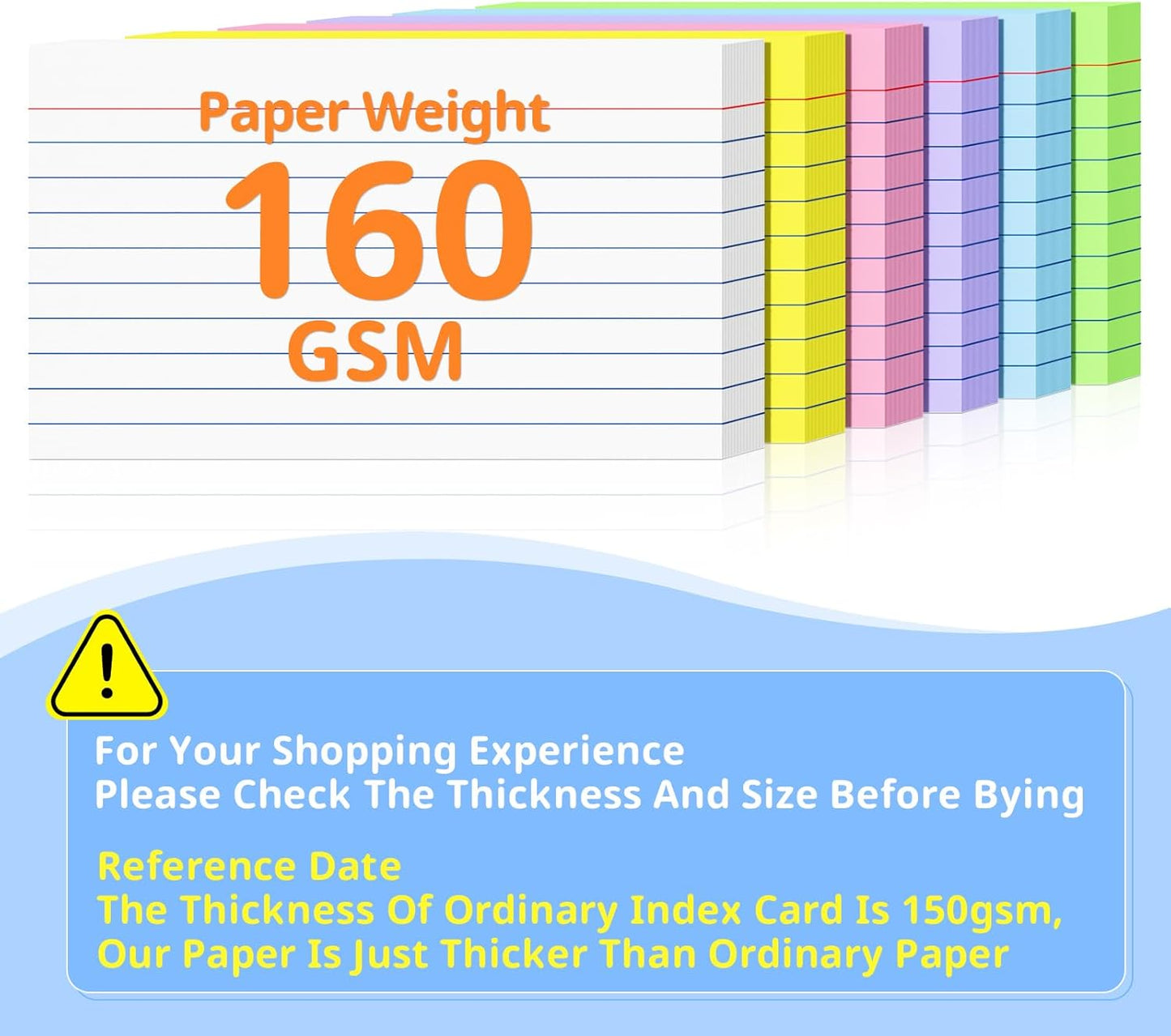 Index Cards 3 X 5, 300 Count, Colored Flash Cards For Studying, Lined Flashcards Notecards, Study Card, Ruled Front And Blank Back, Heavy Note Cards For Office, Home And School