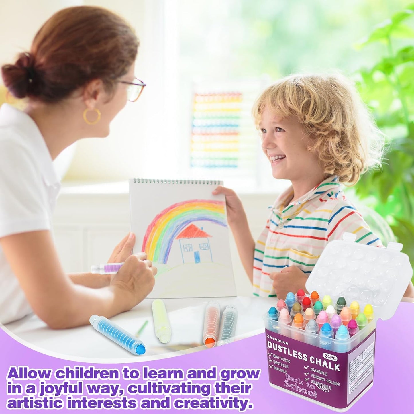 Sidewalk Chalk for Kids - 24 PCS Colored Non-Toxic Twistable Dustless Chalk with Holder, Dust-free Washable Toddler Chalk for Chalkboard Drawing Writing (Plastic Box-Packed)