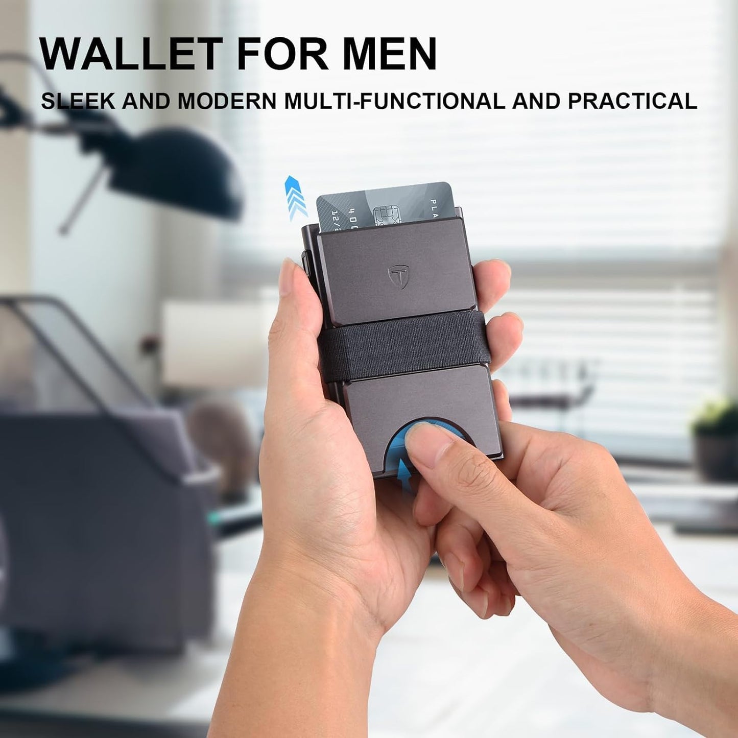 Slim Pop Up Wallets,Men's Front Pocket Card Holder with RFID Blocking Expandable Backplate & Cash Band Aluminum Minimalist Wallet Gift for Boyfriend/Dad/Friends Holds 12+ Cards,Grey