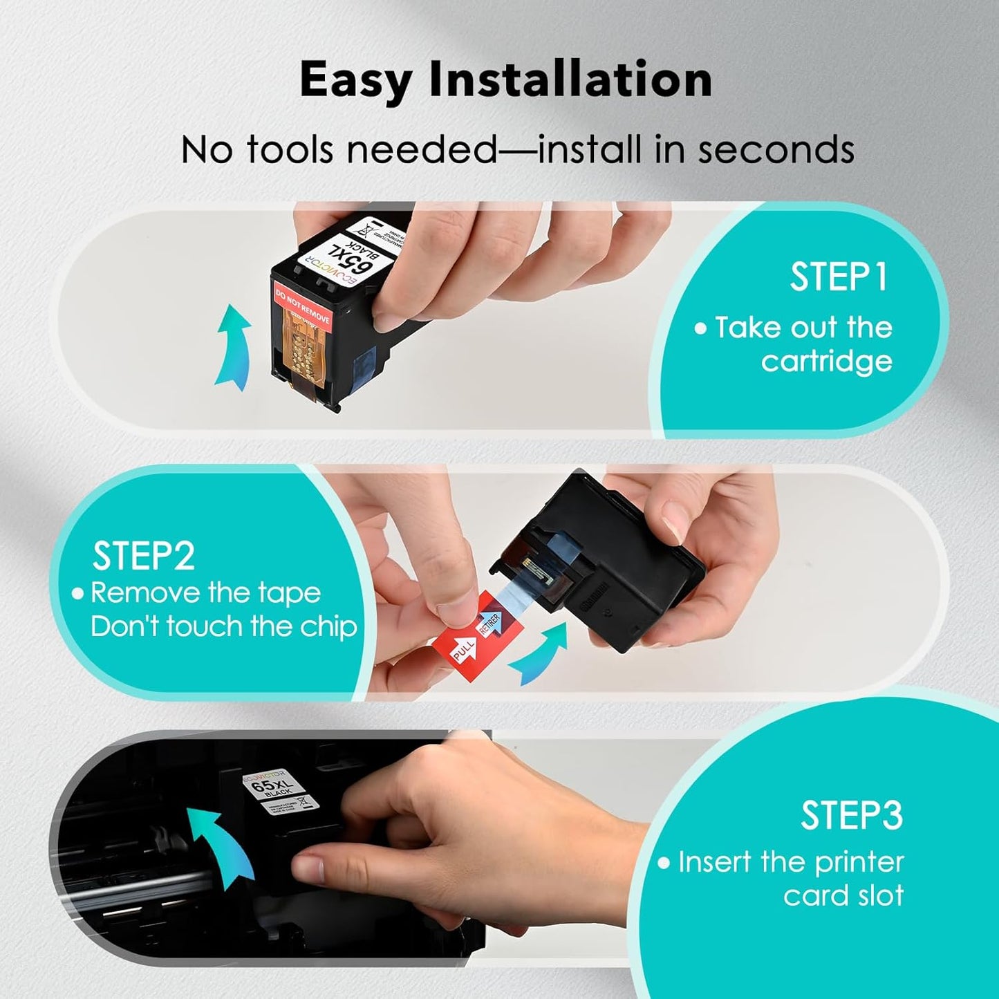 Eco-Friendly Remanufactured Ink Cartridge Replacement for HP Ink 65 XL 65XL Black and Color Combo Pack for 5055 5052 5010 5070 5014 3755 2655 3720 3722 3723 3752 3758 2652 2624 2640 Printer