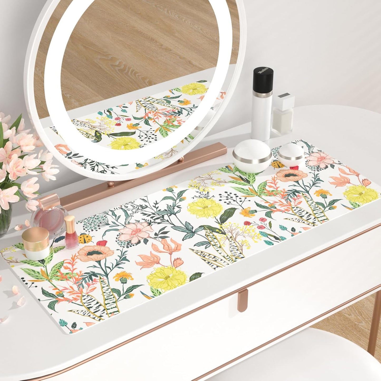 QIYI Floral Large Mouse Pad, Colorful Desk Mat for Desktop, Women Girls Desk Accessories Office Décor, PU Leather Waterproof Big Gaming Mousepad, Blooming Flowers Desk Pad Computer Mat, 31.5" x 11.8"