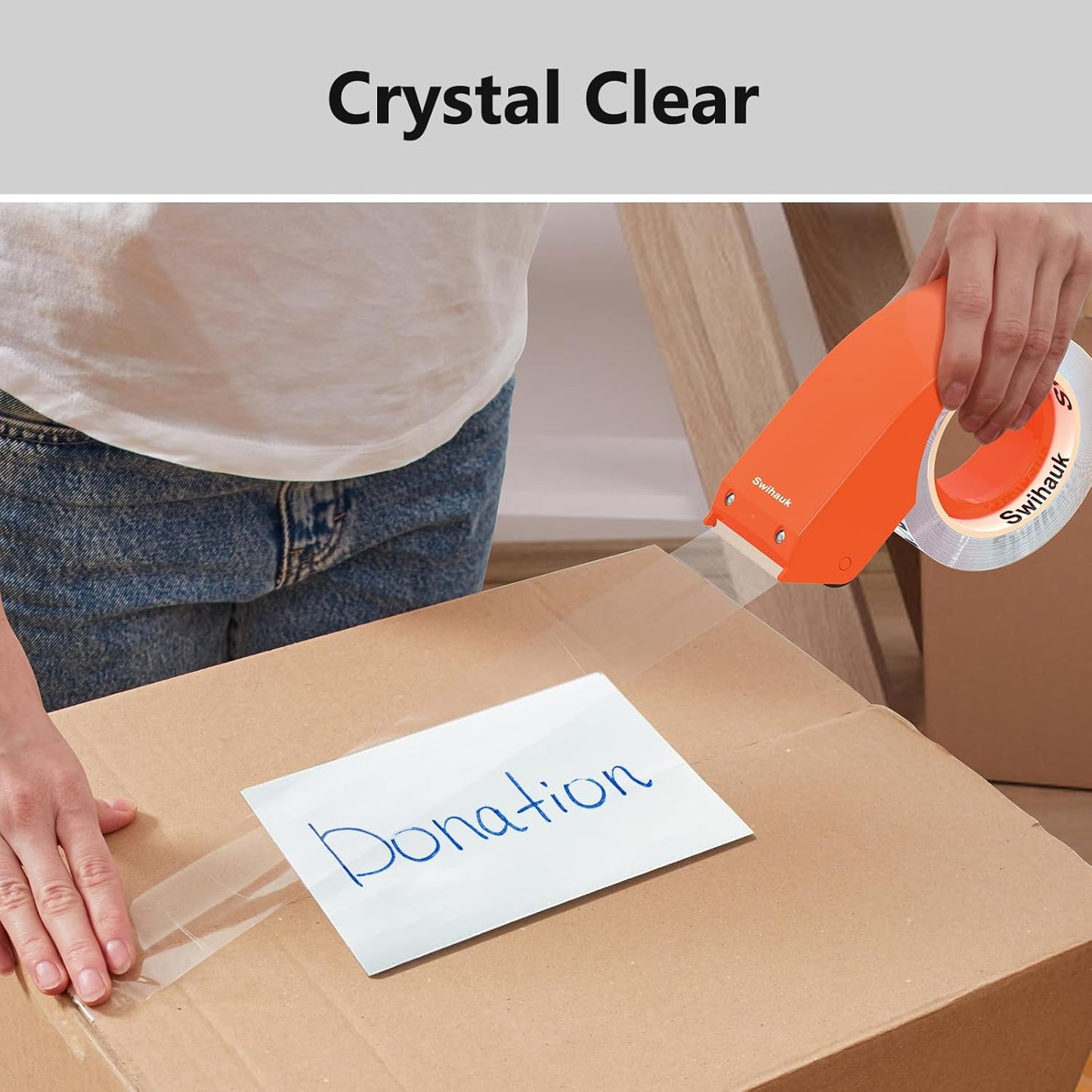 Swihauk 1.88 in x 66.6 YDs Heavy Duty Packing Tape with Dispenser, Strong & Durable Shipping Tape, Packaging Tape, Clear Package Tape for Shipping Moving Storage and Mailing, 6 Roll + 2 Dispenser