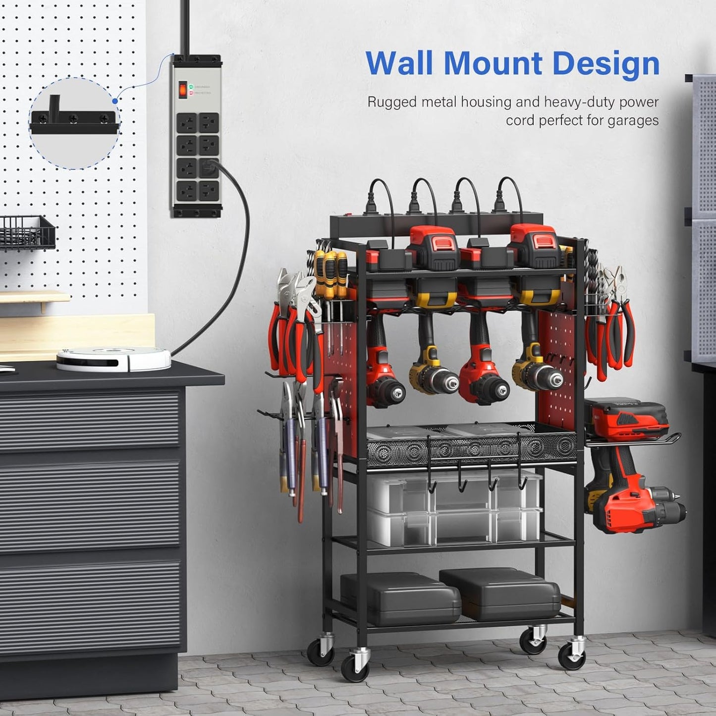 CCCEI 2PCS Heavy Duty Power Strip Surge Protector 20 AMP, 8 Outlets 12 Gauge Shop Garage Metal Multiple Outlets, 4 FT Extension Cord 5-15P Adapter High Amp 6-20R T-Slot 20a for Appliance Grey.