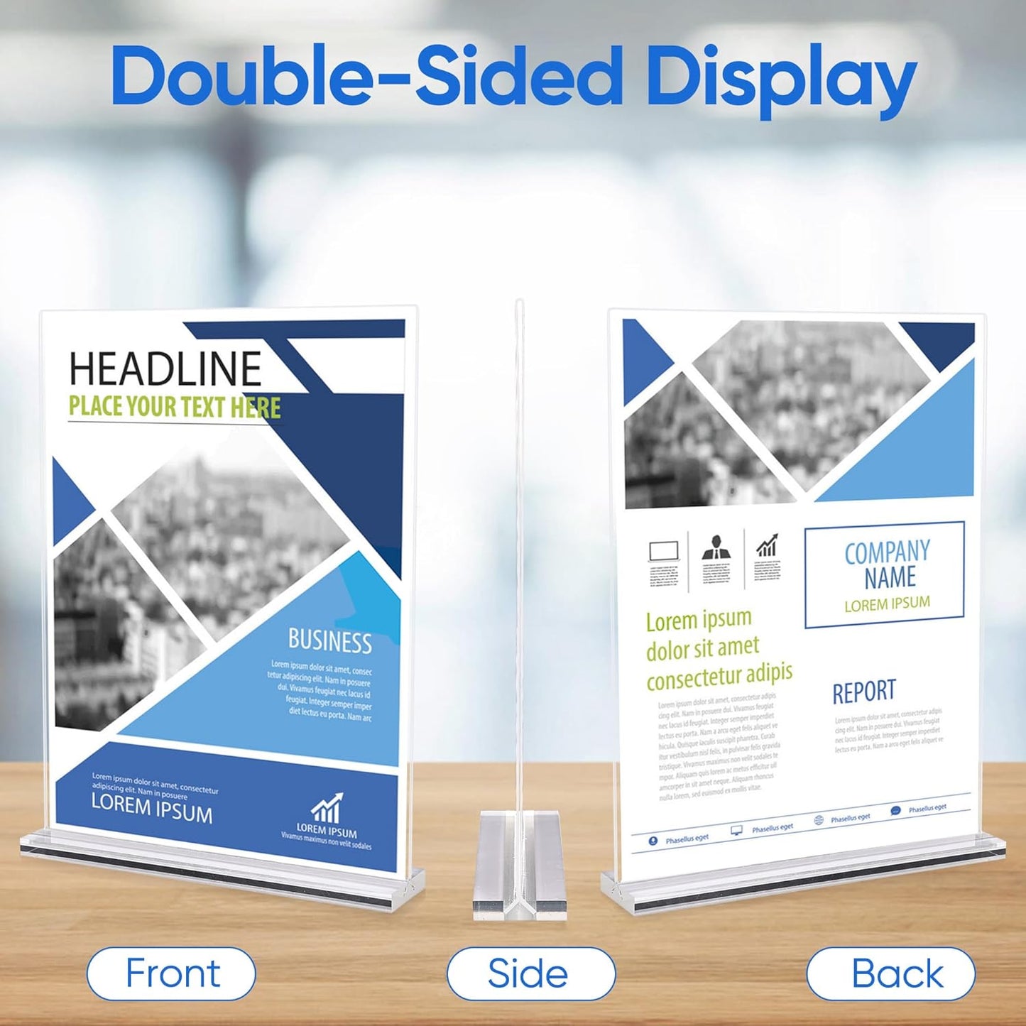 Acrylic Sign Holder 8.5 x 11, 3 Pack Clear Double Side T Shape Acrylic Table Sign Stands for Displaying, Flyer Holder Paper Card Holder for Office Business Store Restaurants