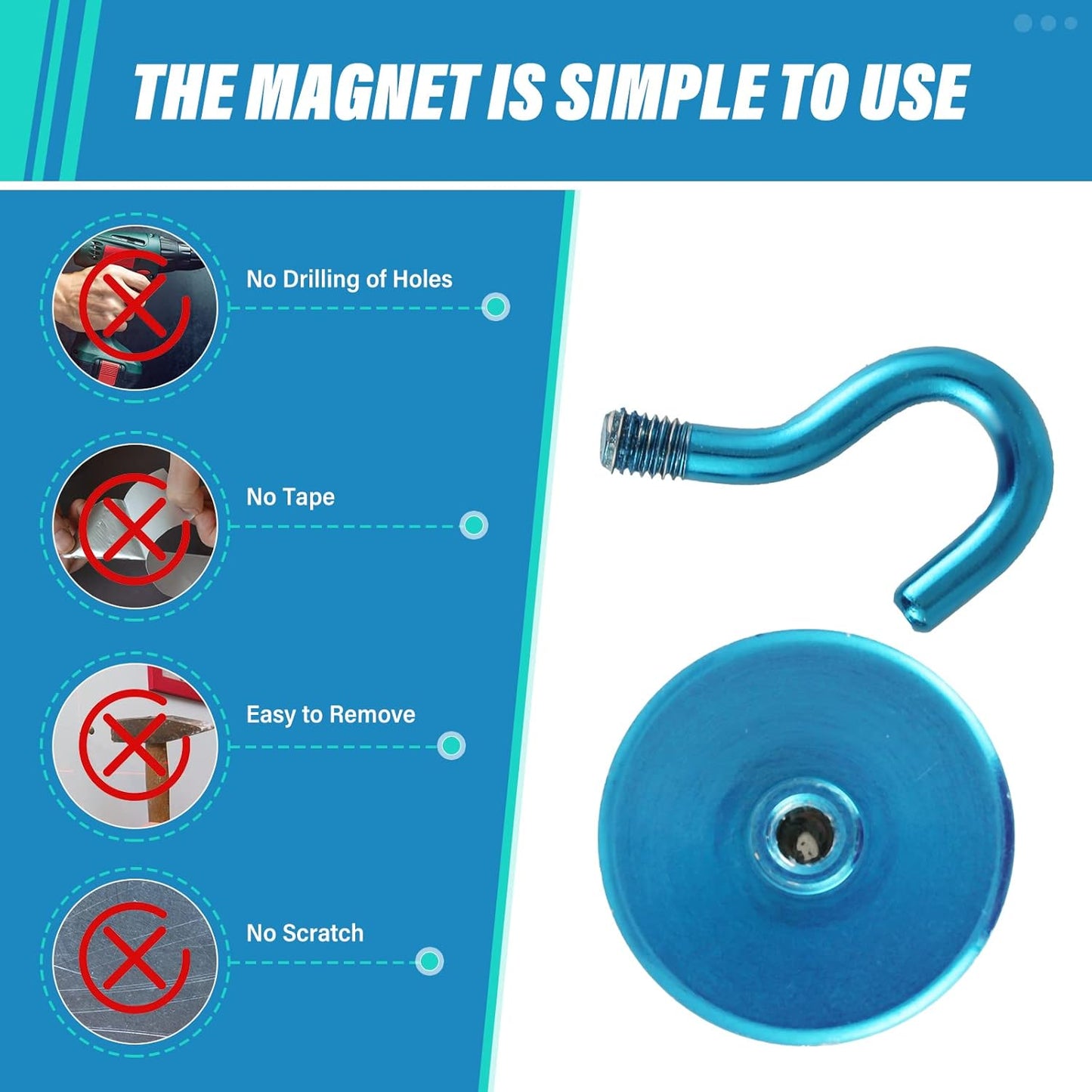 Neosmuk Magnetic Hooks Heavy Duty, Strong Magnet with Hook for Fridge, Super Neodymium Extra Strength Industrial Hooks for Hanging, Magnetic Hanger for Toolbox, Cruise, Grill(RoyalBlue,4 Pack)