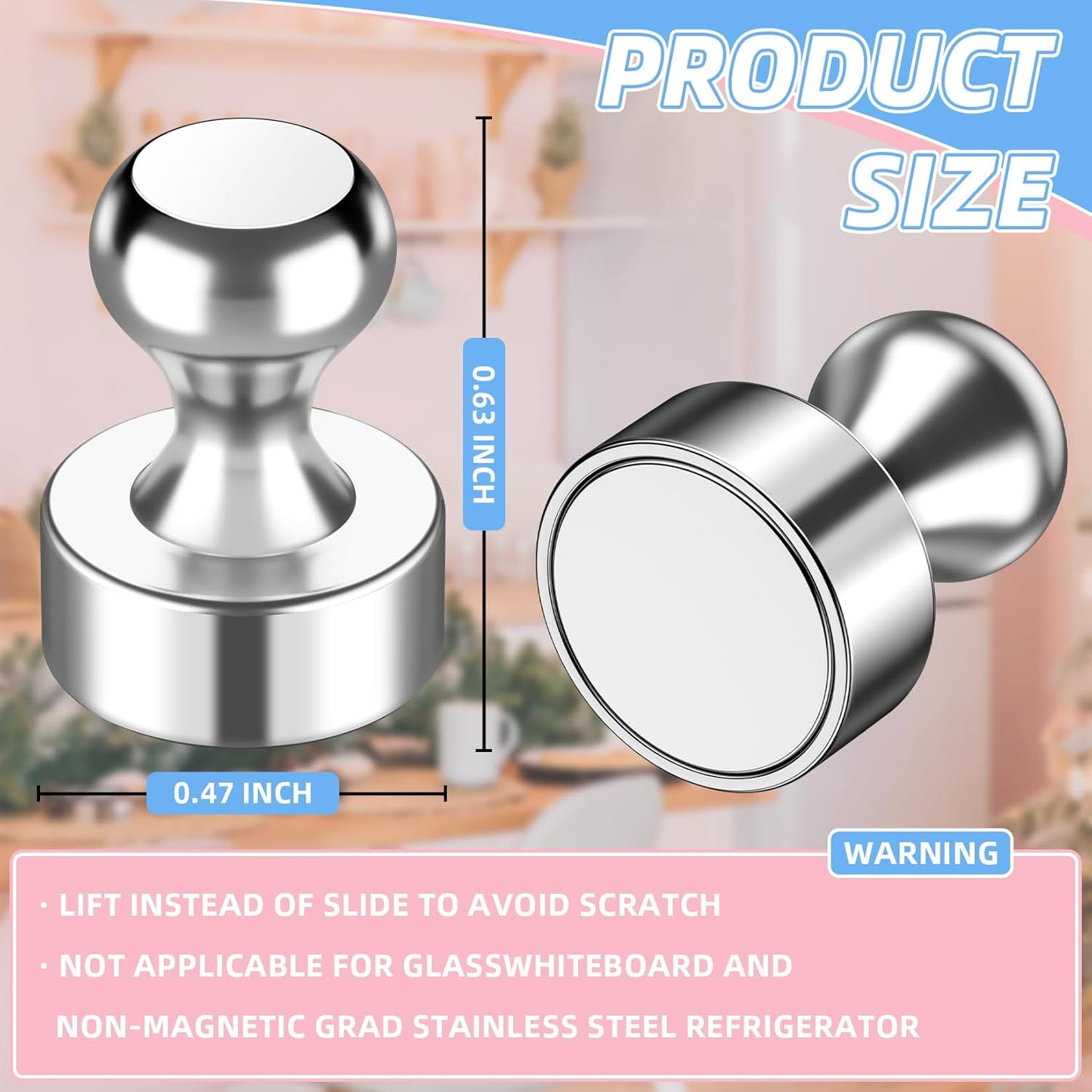 VNDUEEY 40 Pcs Refrigerator Magnets, Rose Gold Strong Magnet for Whiteboard, Fridge Magnet, Small Push Pin Magnets Office, Classroom, Map (Silver)