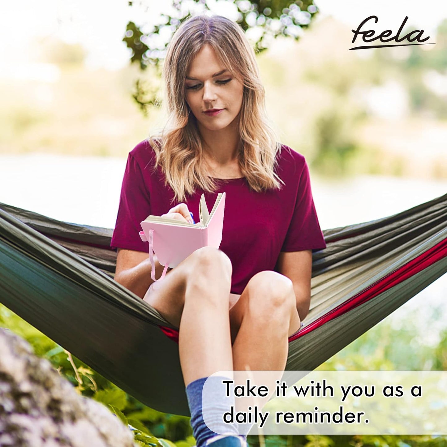 feela 6 Pack Pocket Small Notebooks Bulk, Mini Cute Memo Notepads Hardcover College Ruled Lined Journals with Pen Holder for Women Girls Office School, with 6 Black Pens, 3.5”x 5.5”, A6, Rose Pink