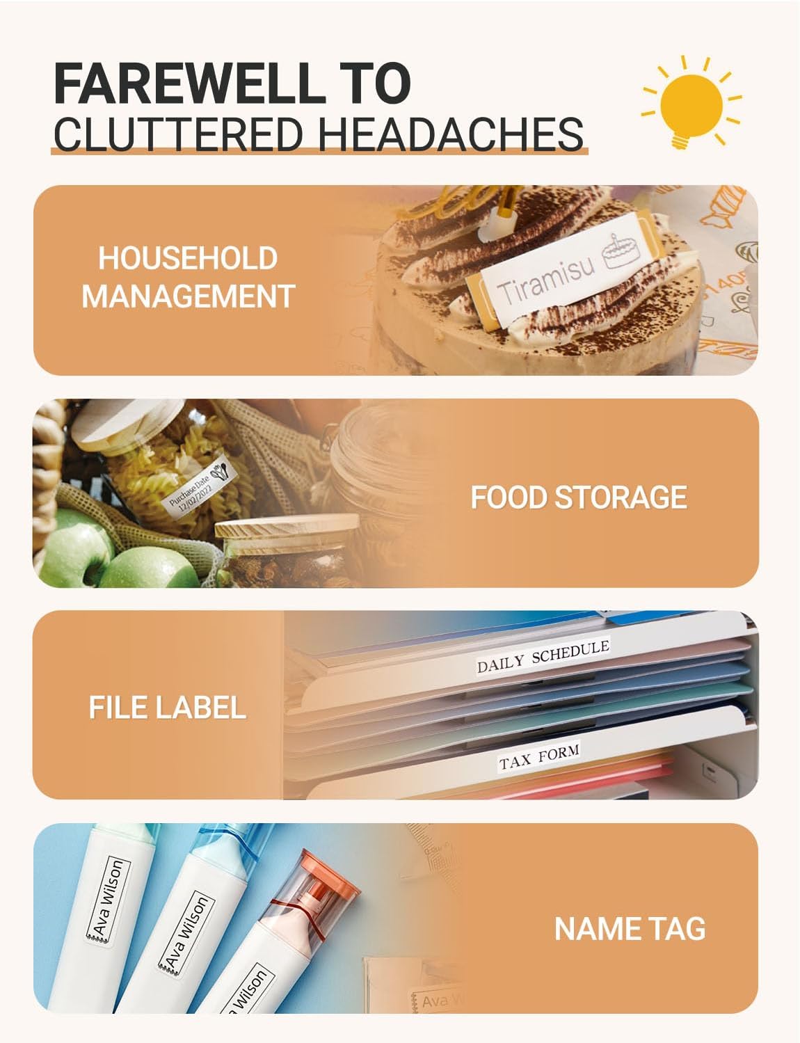 MakeID E1 Q1 Label Maker Tape Refills, 16mm x 4m (0.63" x 13') Continuous Sticker Thermal Laminated Waterproof Self-Adhesive Multipurpose Labeling Tape Replacement