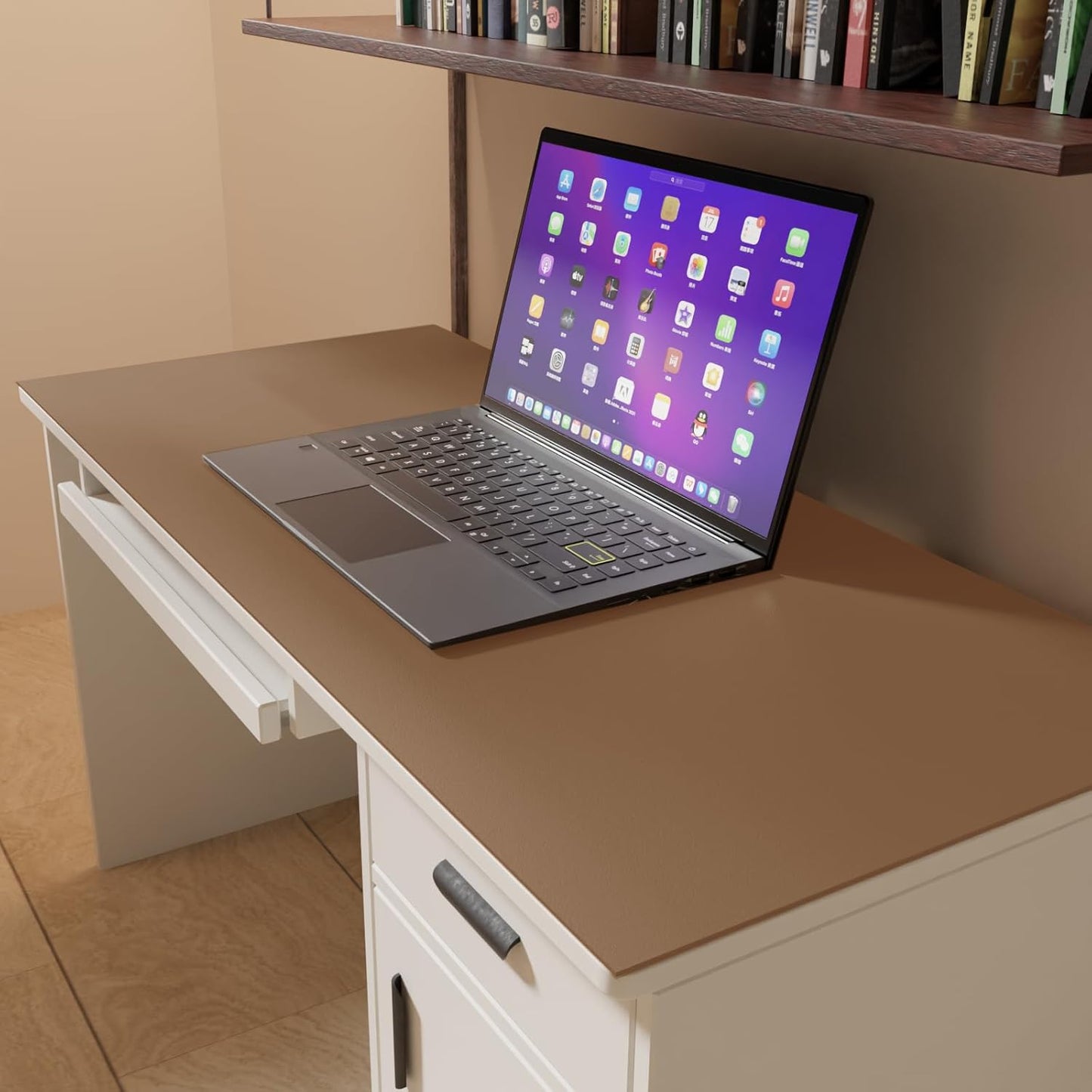 Leather Table Cover,1.8mm Thick,24x48 Inch Desk Cover,Large Desk Mat,Table Protector,Table Cover Protector,Desk Protector,Table Pad(Mud Color+Champagne Gold,24x48)