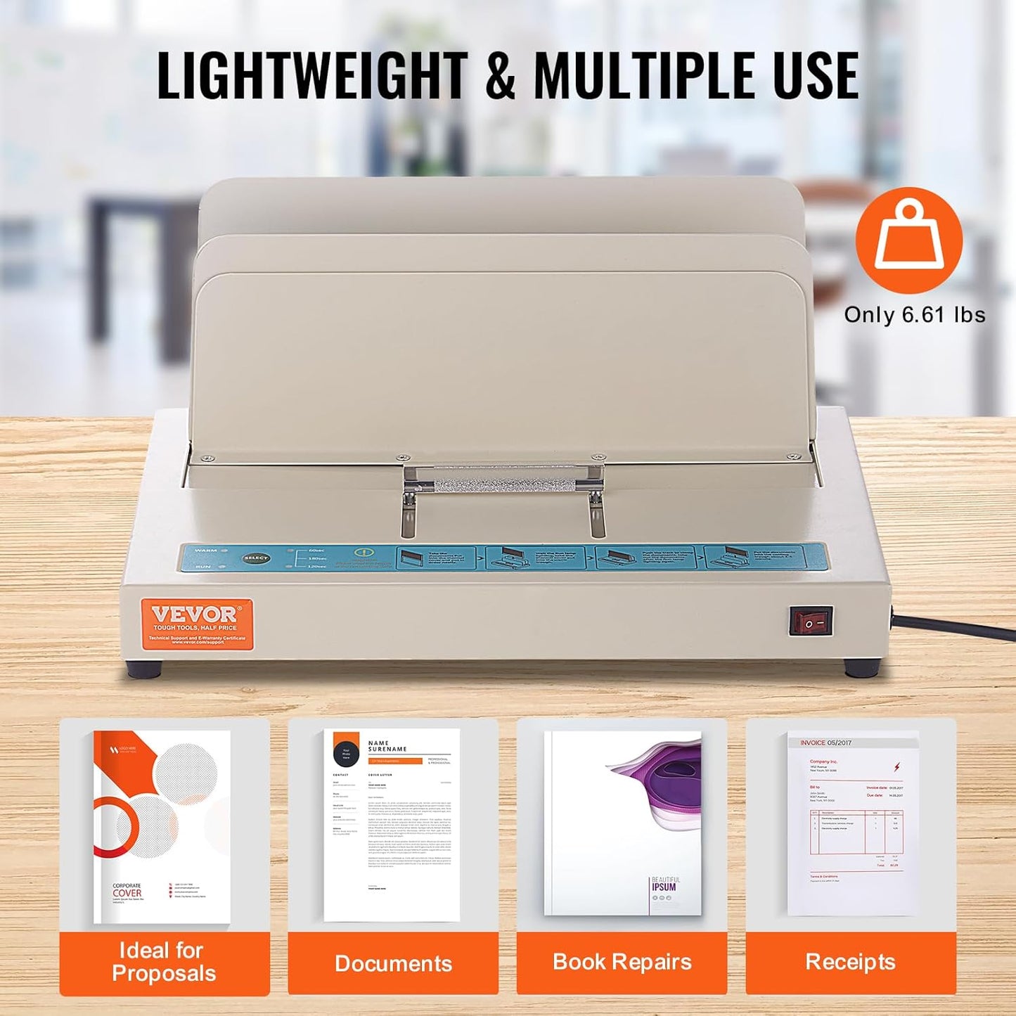 VEVOR Thermal Binding Machine, 500 Sheets Capacity Book Binding Machine, Thermal Book Binder 50mm Binding Thickness A3(Short Edge)/A4/A5 Document, with Infrared Optical Detection