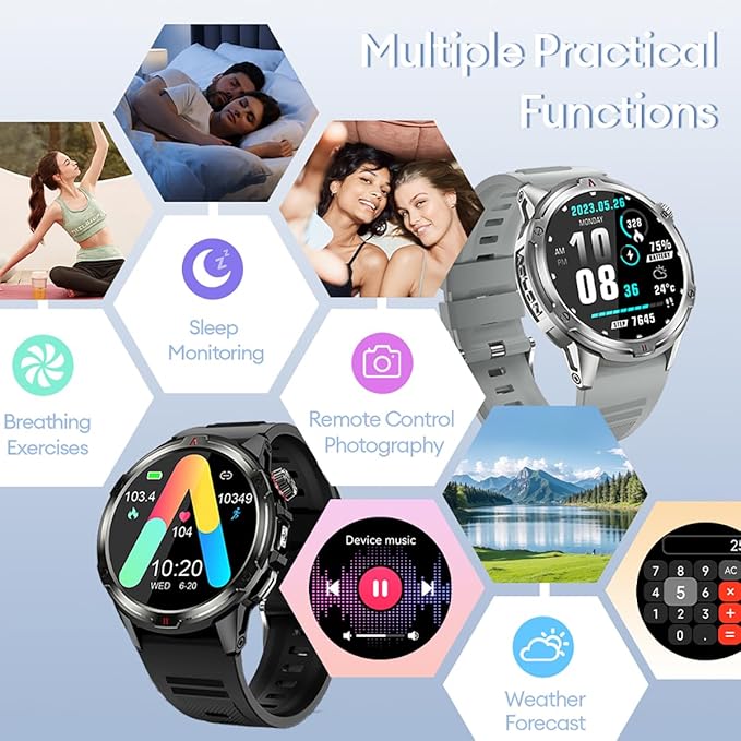 AOLON Smart Watch for Men (Answer/Make Call with 1.43'' AMOLED Display, IP68 Waterproof, 30+ Days Battery Life with100+Sport Modes Fitness Watch, Compass, Heart Rate, SPO₂ & Sleep Monitor(Silver)
