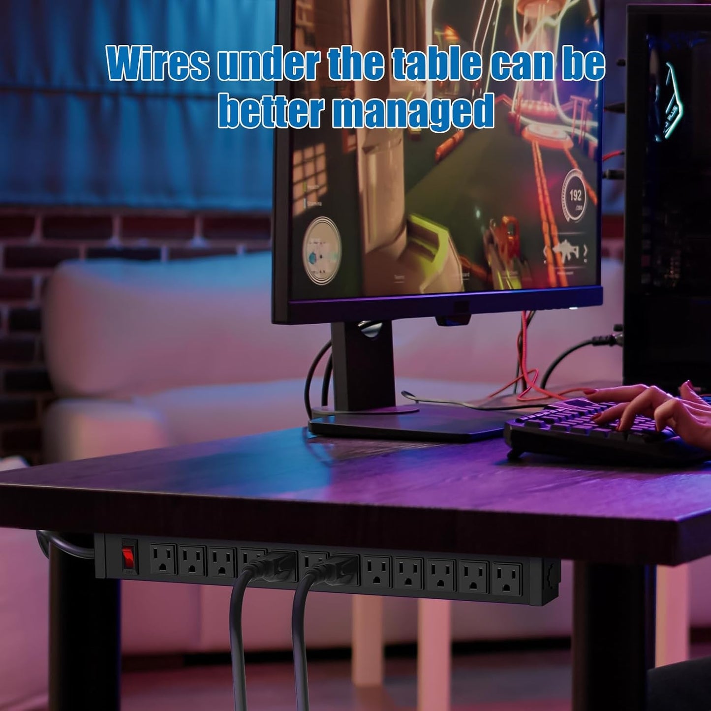 HHSOET Rotating Mountable Power Strip, 12 Outlet Wall Mount Surge Protector, Metal Heavy Duty and Versatile Outlet Strip, Stylish Appearance, Sturdy and Durable, 3ft Power Cord.(Black)