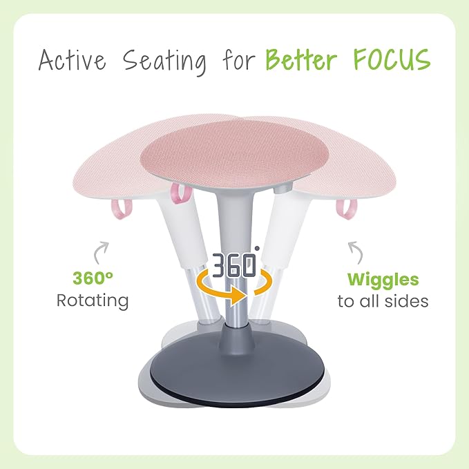 Wobble Stool for Kids Ages 7–12; Adjustable Height Wobble Stools for Classroom Seating with Soft Cushion; Flexible Wiggle Chair for Focus and ADHD Support + Bonus Visual Timer (Candy Pink)