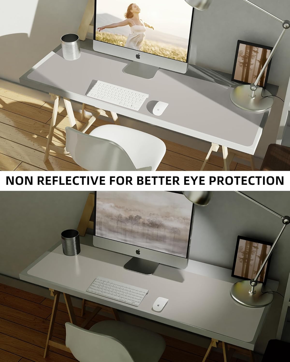 AFIING Leather Desk Pad Protector,55" x 17" Office Desk Mat, Large Mouse Pad, Non-Slip PU Leather Desk Blotter, Laptop Desk Pad, Waterproof Desk Writing Pad for Office and Home (Light Grey)