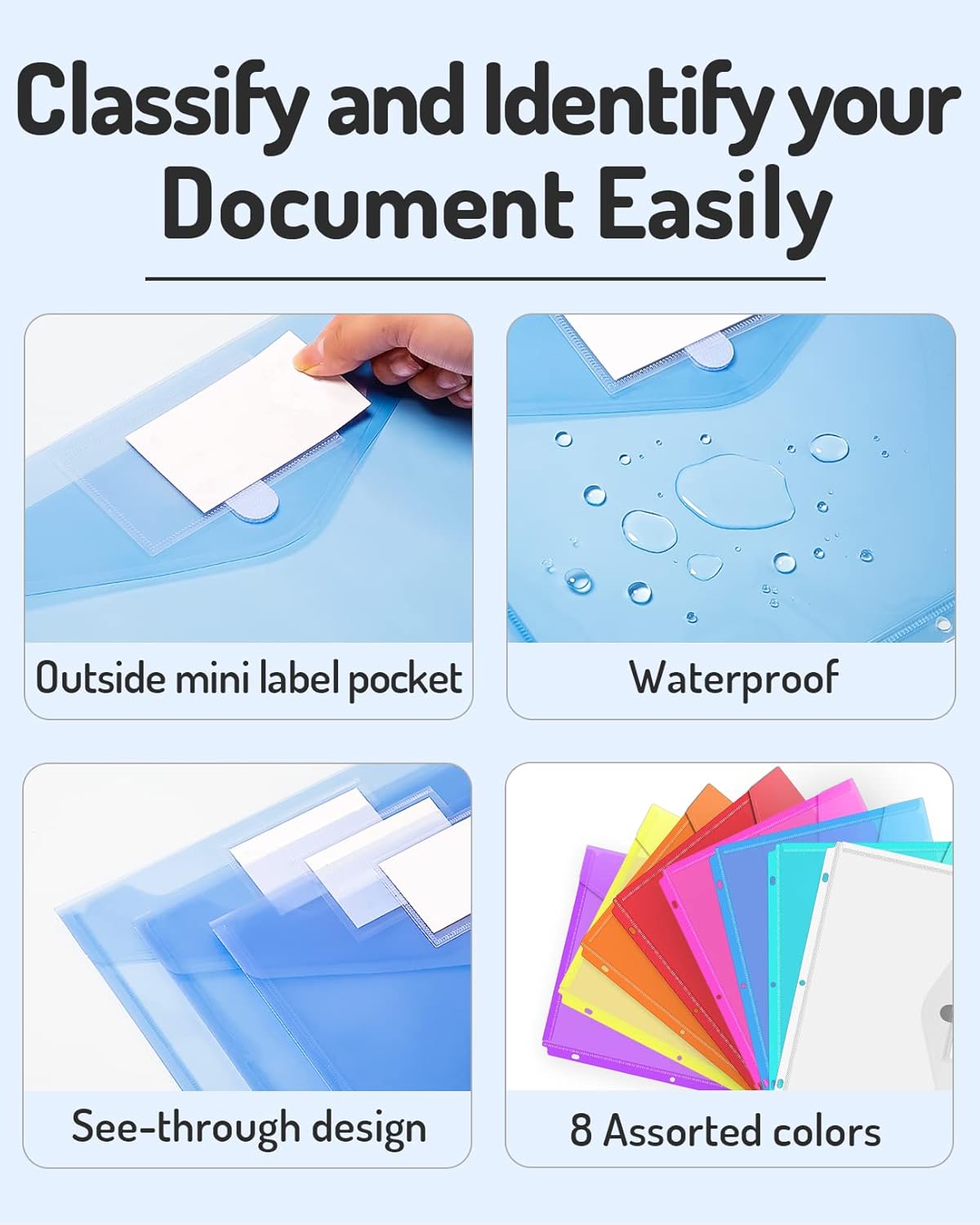 Forvencer Binder Pocket, 24 Pack Super Heavyweight Poly Binder Pocket with Tight Closure, Binder Folders Side Loading, 3 Ring Binder Pocket, Binder Dividers with Pockets, Letter Size, Assorted Colors