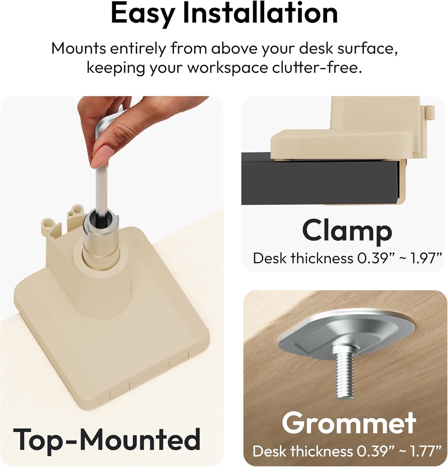 Pixio PS1S Wave Beige Single Monitor Arm Stand Desk Mount - Fits up to 32 inches Monitors and up to 19.8lbs. VESA Compatibility and Integrated Cable Management