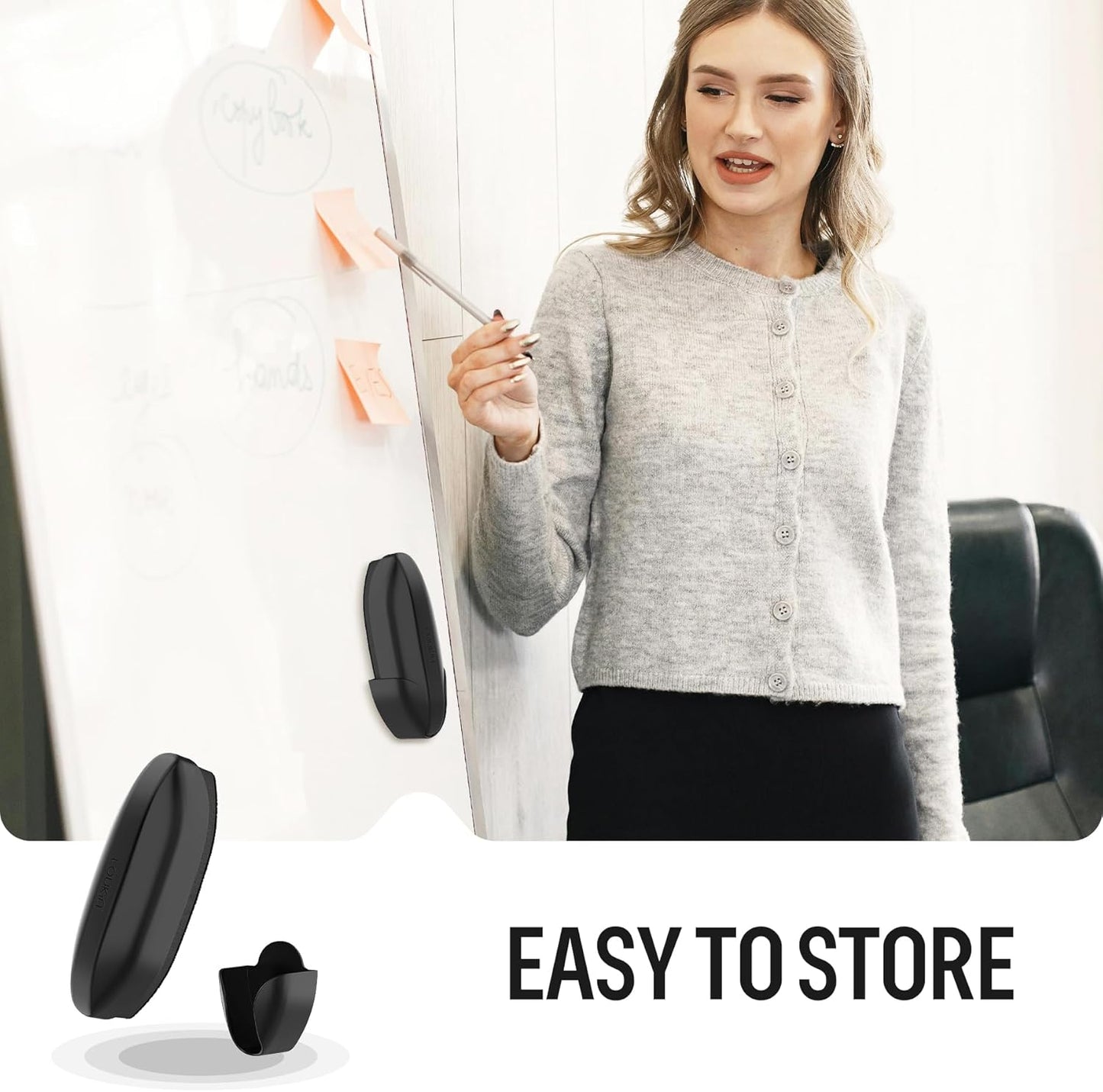 loukin Replaceable Dry Erase Eraser, Double-Sided Whiteboard Eraser with Magnetic Holder, Precision-Point Glass Board Wiper for Classroom, Home and Office (Whiteboard Cleaner Included), Black (Black)