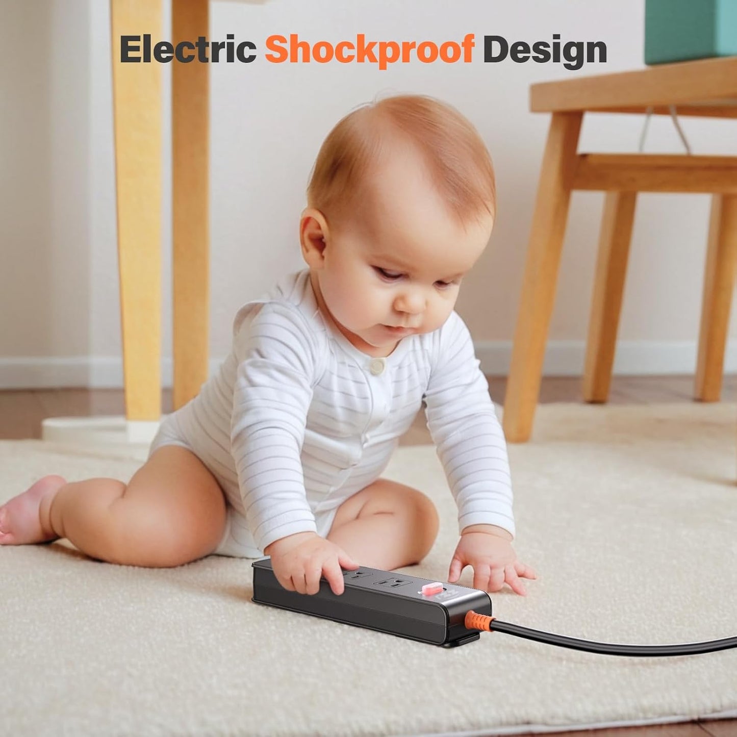 Outdoor Power Strip Weatherproof, Surge Protector with 3 Wide Outlets, 1875W/15A Overload Protection Switch,6FT Flat Plug Multi-Plug Outdoor Extension Cord for Indoor Outdoor, UL FCC Listed