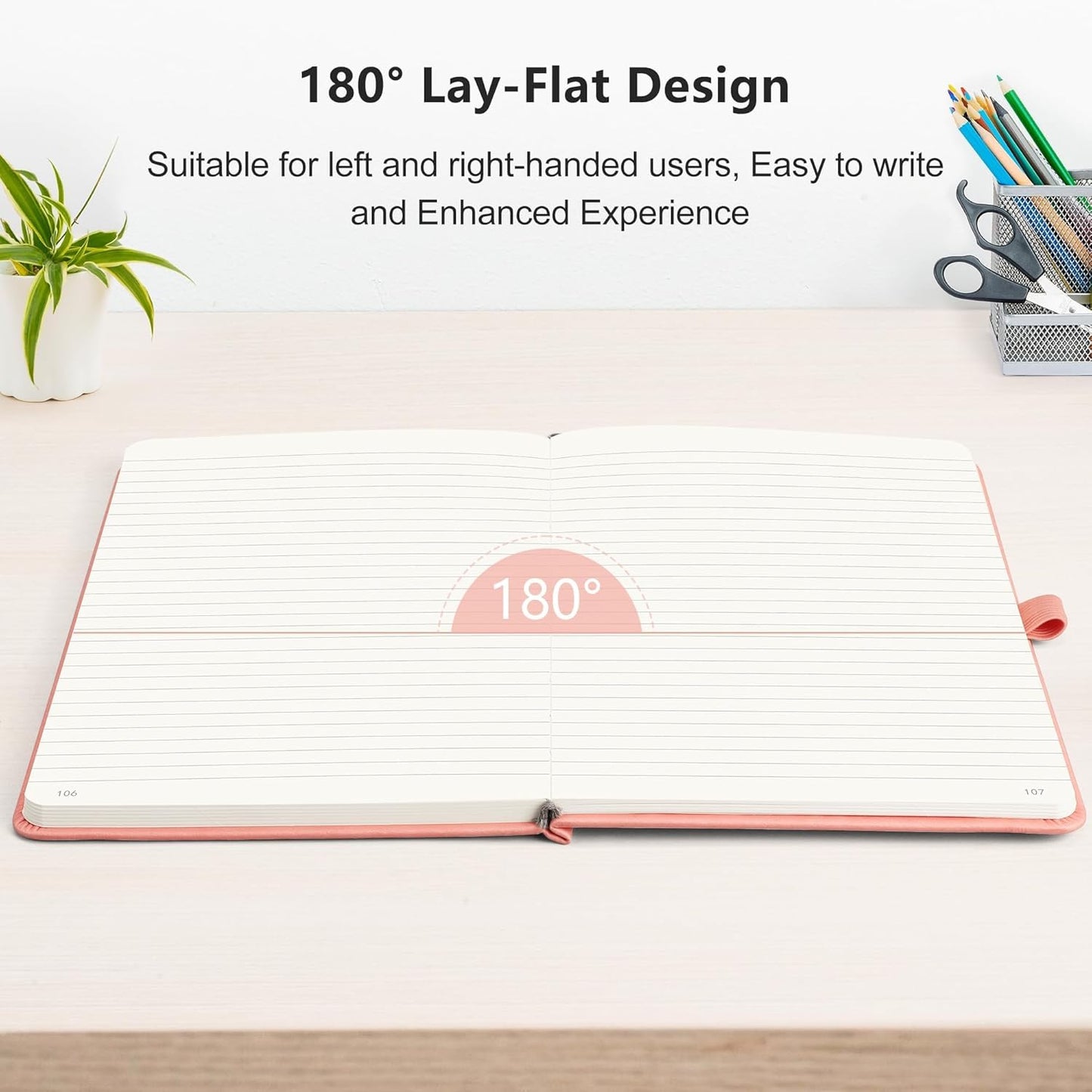 RETTACY Lined Journal Notebook, 2-Pack, 192 Numbered Pages per Pack, A5 Medium Size (5.7'' x 8.3''), for Men & Women, Writing, Work, Leather Hardcover, 100 GSM Thick Paper (Black & Pink)