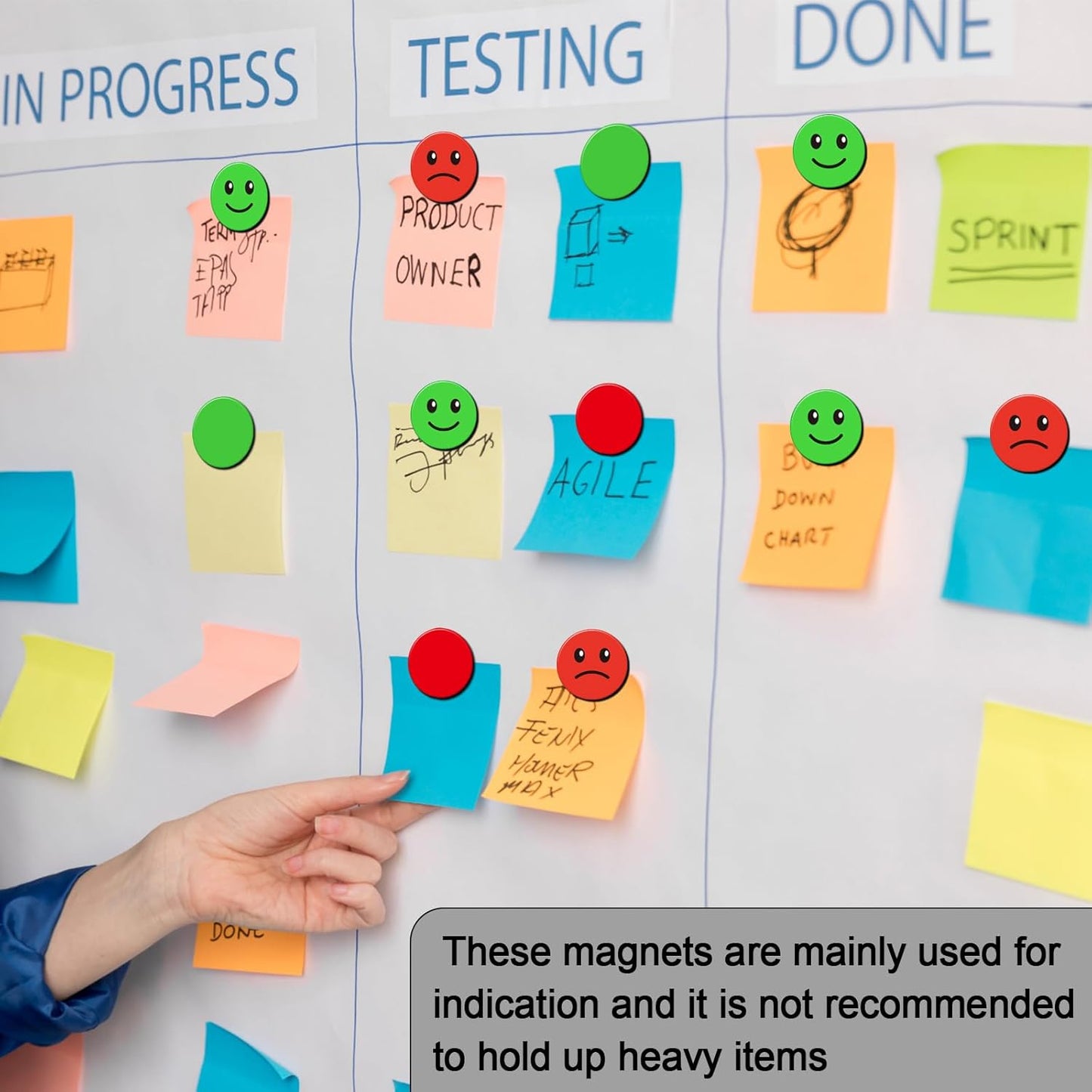 25 Pcs 1” Double-Sided Red Green Smiley Face Magnets, Flip Over Colored Magnetic Dots for Whiteboard, Refrigerator, Office (25, Happy/Sad-Colors)