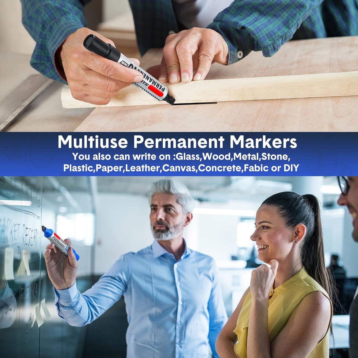 Thenshop 24 Pack Jumbo Size Permanent Markers Bulk Permanent Marker Set Chisel Tip Pens Waterproof for Industrial Use Work on Wood Metal Plastic Stone Glass(Black, Blue, Red and Green)