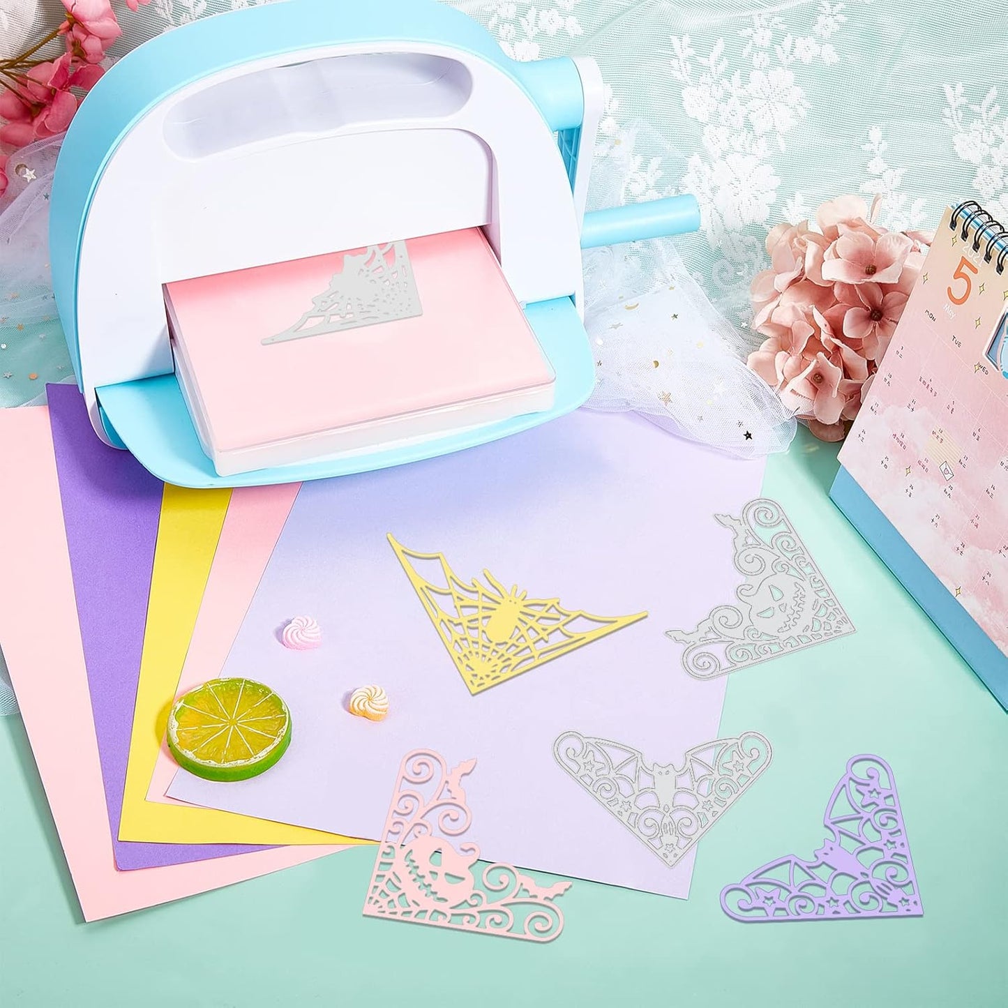 GLOBLELAND Halloween Lace Corner Cutting Dies for Card Making Spider Bat Pumpkin Cobweb Cut Die for DIY Scrapbooking Journal Embossing Paper Craft Decor