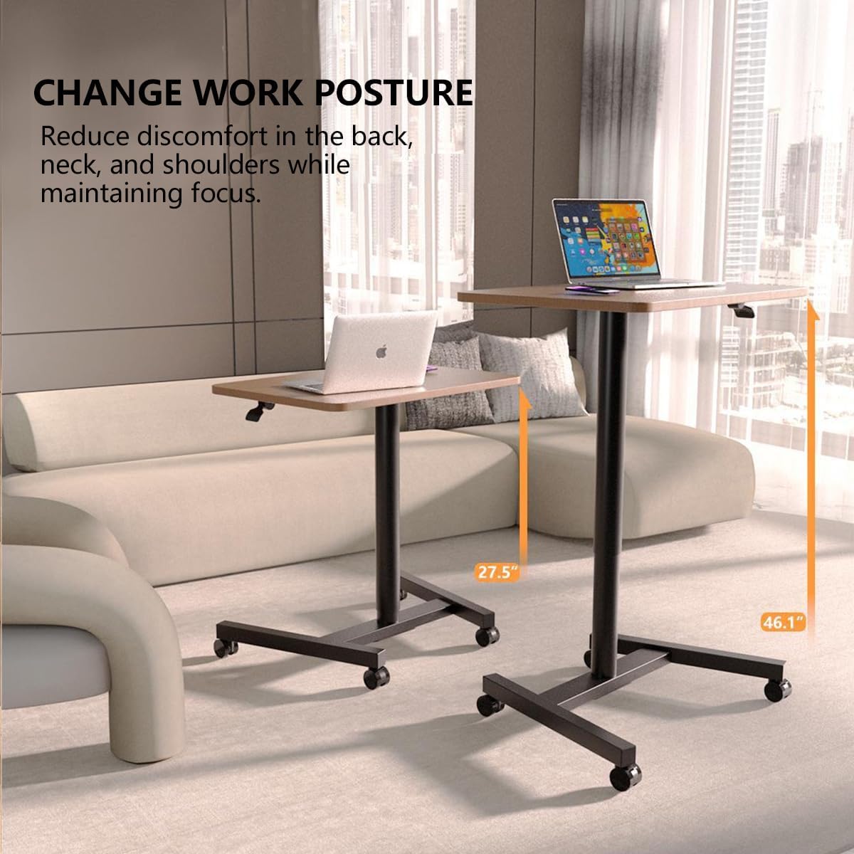 28-Inch Mobile Standing Desk Adjustable Height, Portable Standing Desk with Lockable Wheels, Rolling Table for Home Office Classroom Hospital (Walnut)