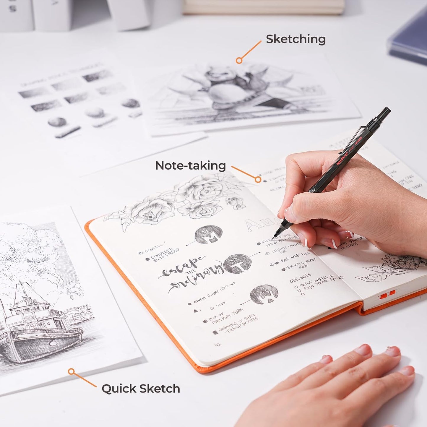 Nicpro 0.9 Metal Mechanical Pencil Set with Case, 3PCS Black MP1000 0.9mm Drafting Pencil, 8 Tubes HB Lead Refills, 3PCS Erasers, Erasers Refills for Artist Writing, Drawing, Sketching