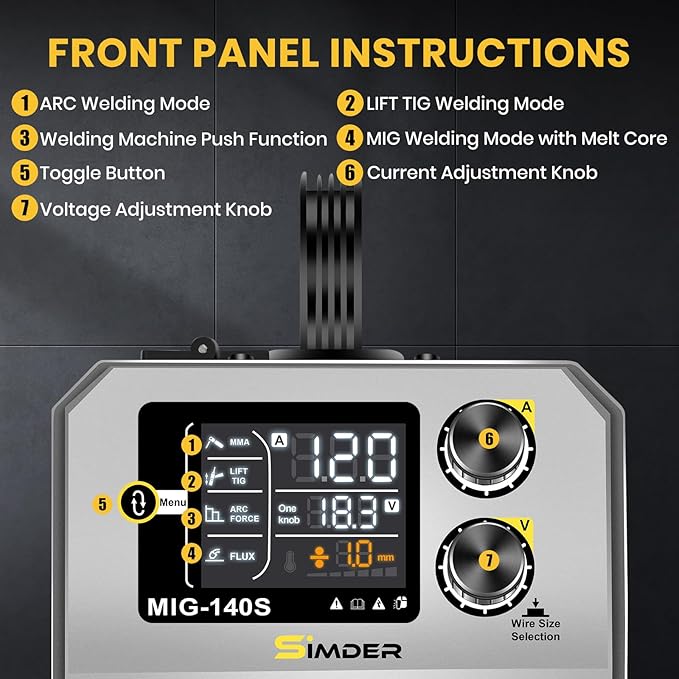 SSIMDER 3 in 1 MIG Welder Flux Cored/Lift TIG/Stick Welding Machine 110V 220V 140A Flux Core Welder with 1lb Welding Wire IGBT Inverter For Metal DIY Projects Auto Repair Home Maintenance