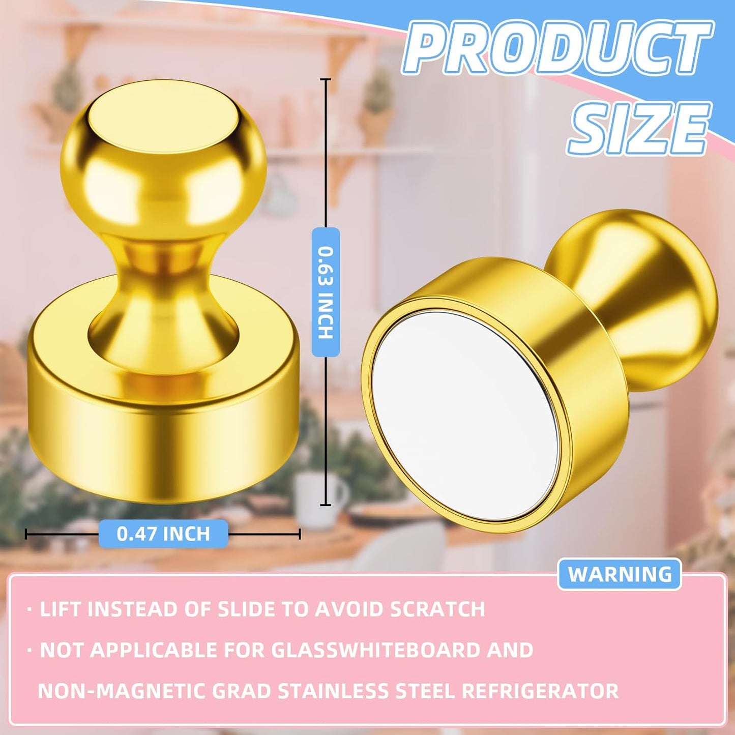 VNDUEEY 20 Pcs Refrigerator Magnets, Gold Metal Push Pin Magnets, Small Strong Magnets for Whiteboard, Fridge Magnets, Office Classroom Map Magnet