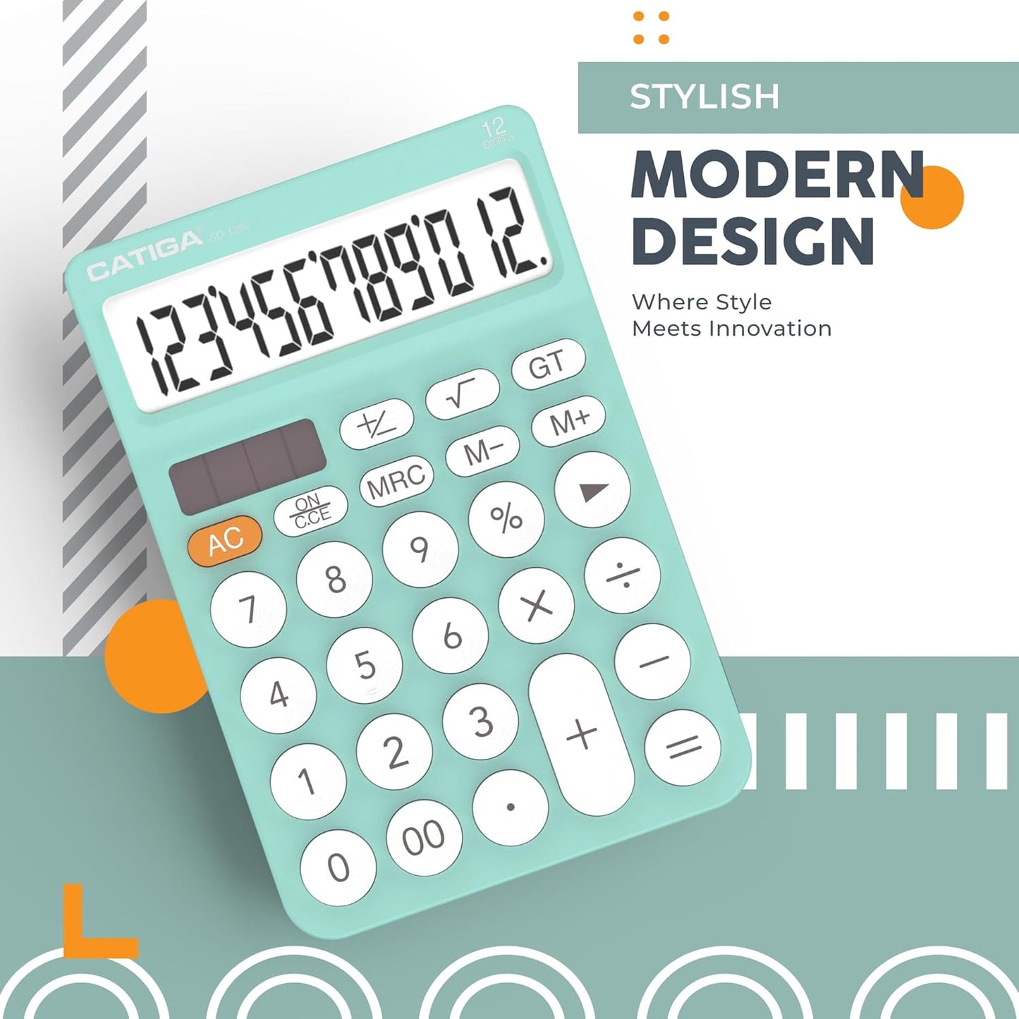 CATIGA 12 Digit Desktop Calculator Basic Desk Calculator with Large LCD Display, Big Buttons, 4 Function, Solar and Battery Dual Power, for Office, School, Home, SD-1292 Fresh Blue