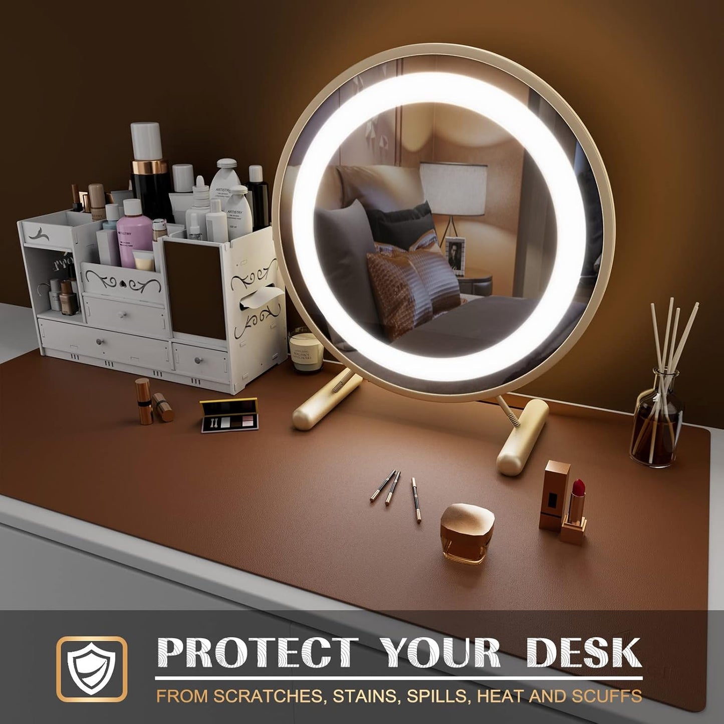 K KNODEL Large Office Leather Desk Mat, Mouse and Keyboard Pad, Computer and Laptop Mat, Desktop Protector and Cover, Writing Pad and Blotter (31.5"x15.7", Brown)