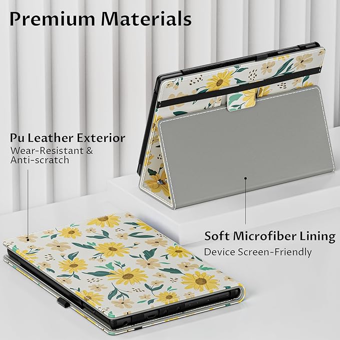 VORI Case for All-New Amazon Kindle Fire HD 10 Tablet (13th/11th Generation 2023/2021 Release) and Fire HD 10 Plus - Slim Folding Stand Folio Cover with Auto Wake/Sleep & Hand Strap, Summer Daisy