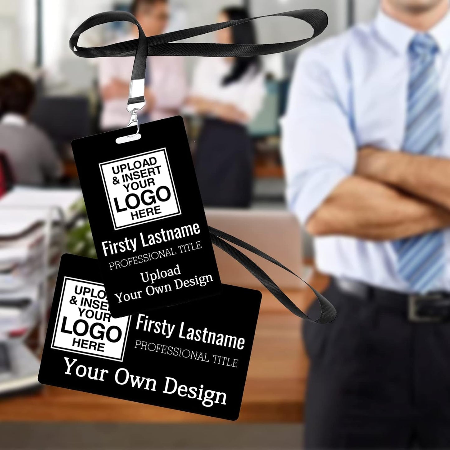 Custom Id Badge, Personalized Employee Photo Identification Card with Lanyard, Durable ID Card for Office Worker Doctor Nurse Student-Vertical-Template1