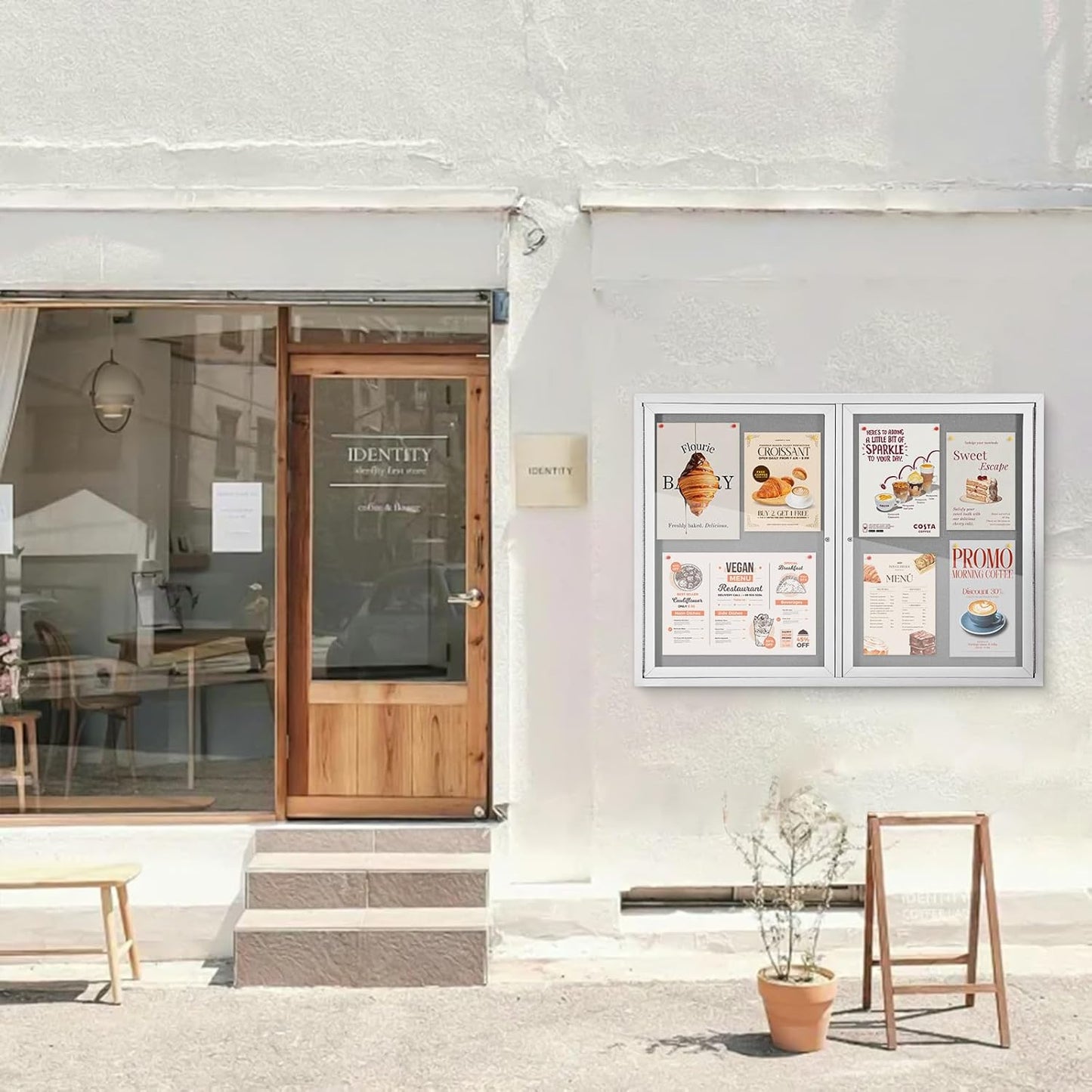 Outdoor Bulletin Board Weatherproof 48x36 in,Enclosed Bulletin Board with Locking Door, Wall Display Case for Office School Home Commercial, Silver Aluminum Frame, Gery Felt