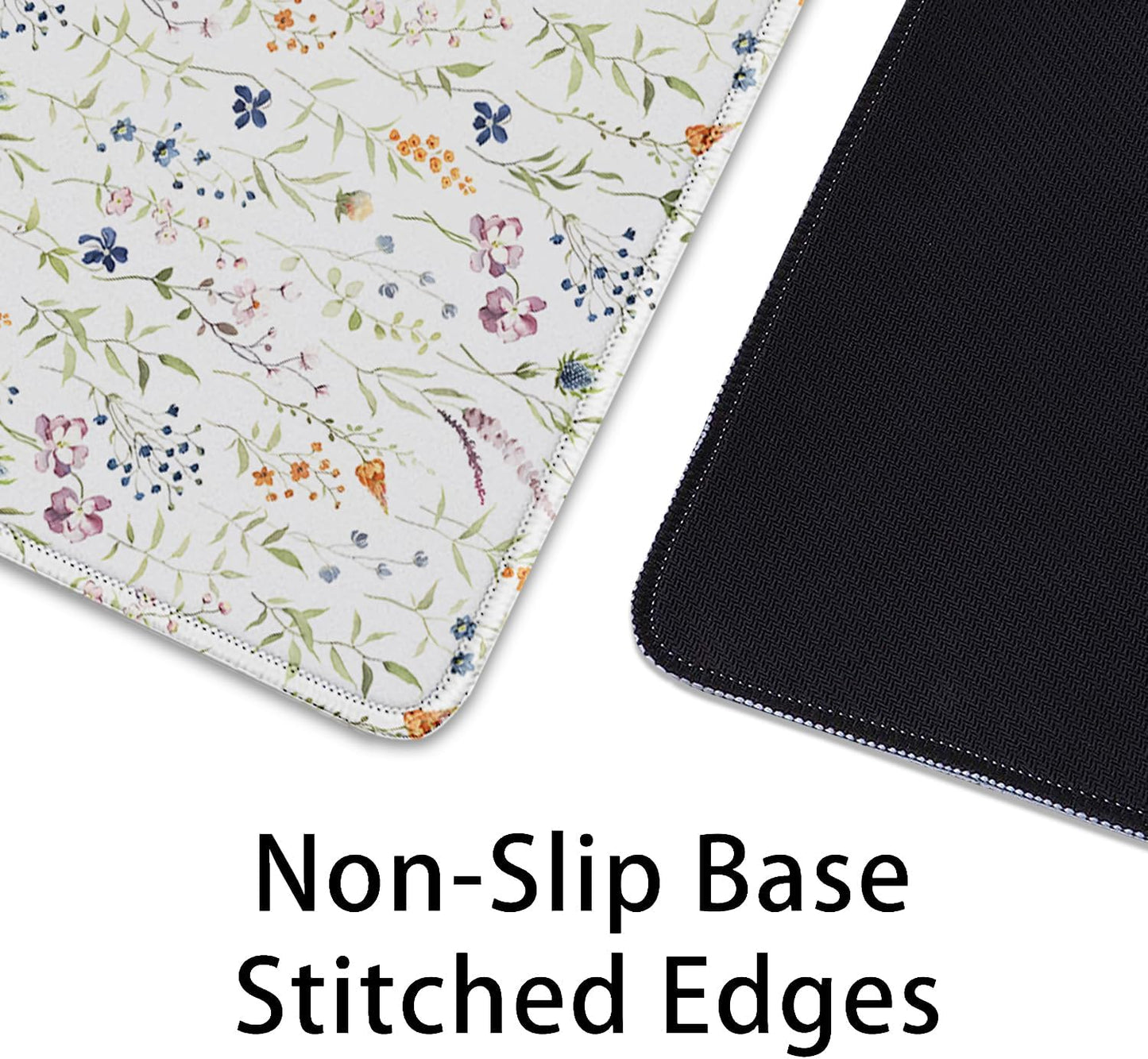 Wildflowers Flowers Mouse Pad,Large White Floral Mousepad Desk Pad with Stitched Edges,Non-Slip Waterproof Rubber Base Mouse Mat for Office Computer Keyboard Laptop Home(27.5x11.8 in)