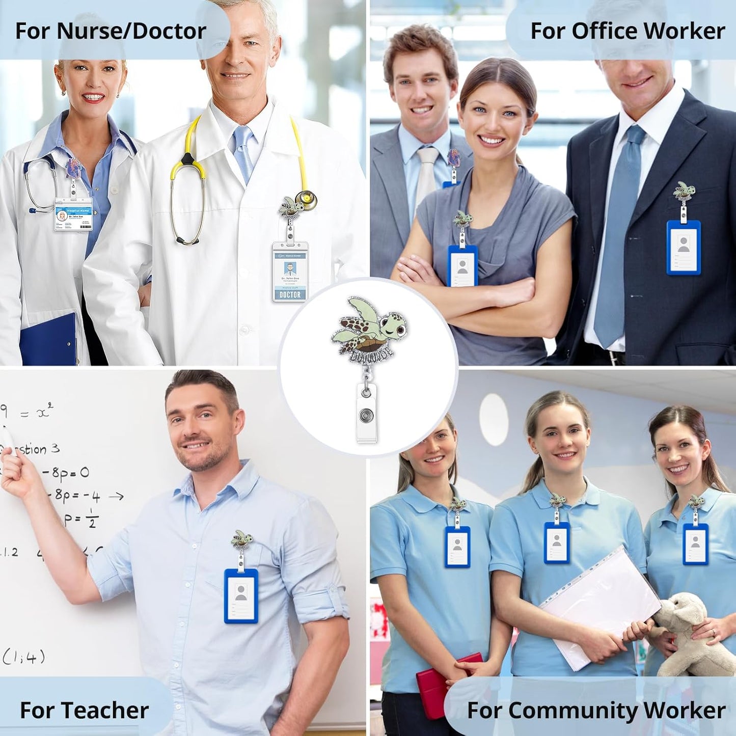 Nurse Badge Reel, Cute Turtle Badge Holders with Alligator Clip, Lanyards Retractable ID Card Holder, Funny Animals Name Tag Clips, Pediatric Nursing Accessories for Work Office Doctor Student Teacher