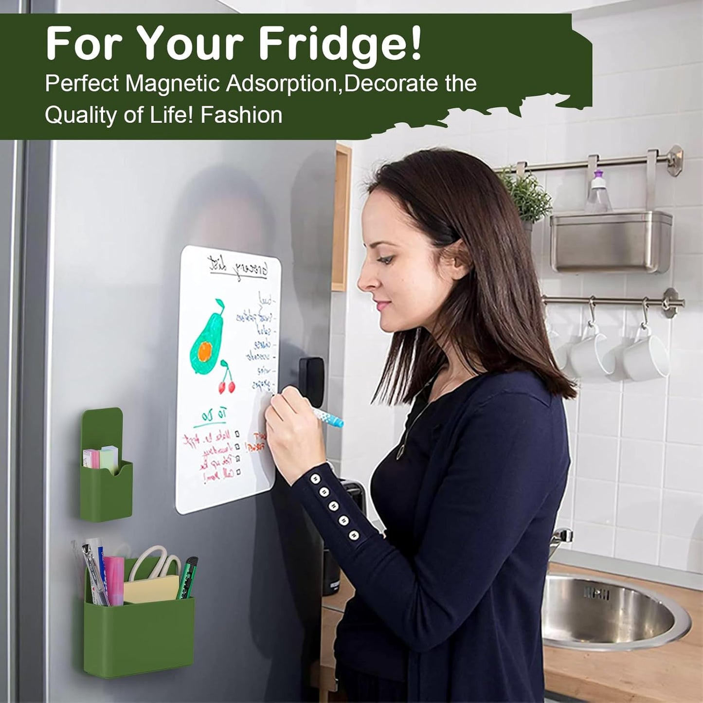 Magnetic Pen Holder,2 Pack Magnetic Dry Erase Marker Holder with Generous Compartments,Strong Magnet Storage Marker Pen Pencil Organizer for Refrigerator,Whiteboard,Locker Accessories