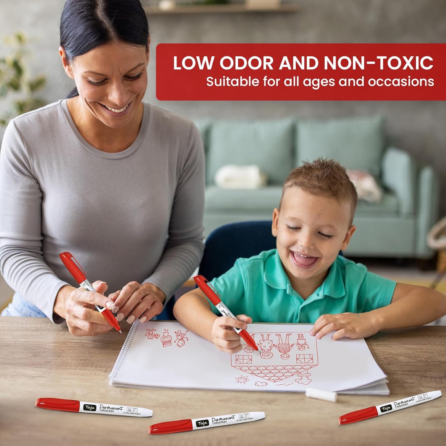 Permanent Markers Ultra Fine Tip, 30 Pack Red Quick-Drying and Fade-Resistant Permanent Markers Bulk Set for Writing and Drawing on Wood, Plastic, Metal, Glass, Ideal for Office School Supplies