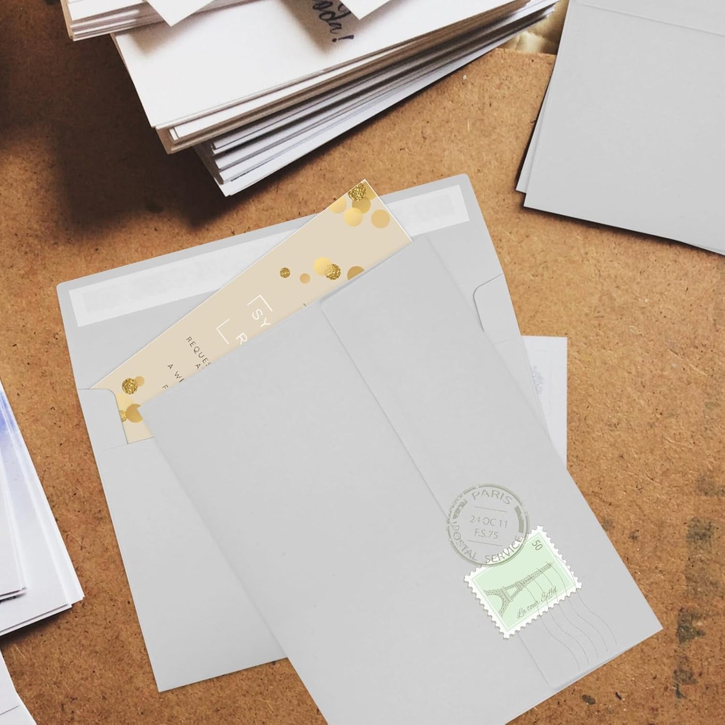 50 Packs 5x7 Dark Gray Envelope, Gray Envelopes 5x7, Dark Gray Invitation Envelope, Envelopes Self Seal for Weddings, Invitations, Photos, Greeting Cards, Mailing (Light grey)