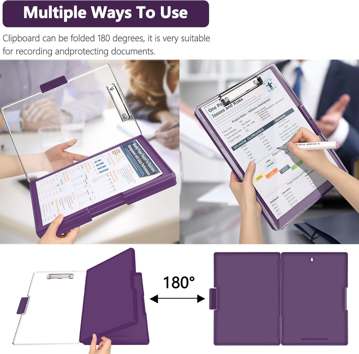 Clipboard with Storage,Heavy Duty Clip Boards 8.5x11 with 2 Storage Case,Clear Visible Top Panel Storage Clipboards,Side Open Clip Boards,Nursing Clipboard Folder Case for Office Supplies-Dark Purple
