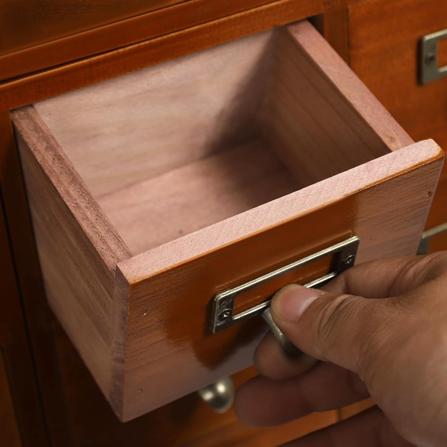 64-Drawer Wood Desk Drawer Organizer, Vintage Tabletop Apothecary Cabinet Wooden Desk Organizer, Card Catalog Cabinet for Dresser, Kitchen, Office Organization and Storage (Brown)