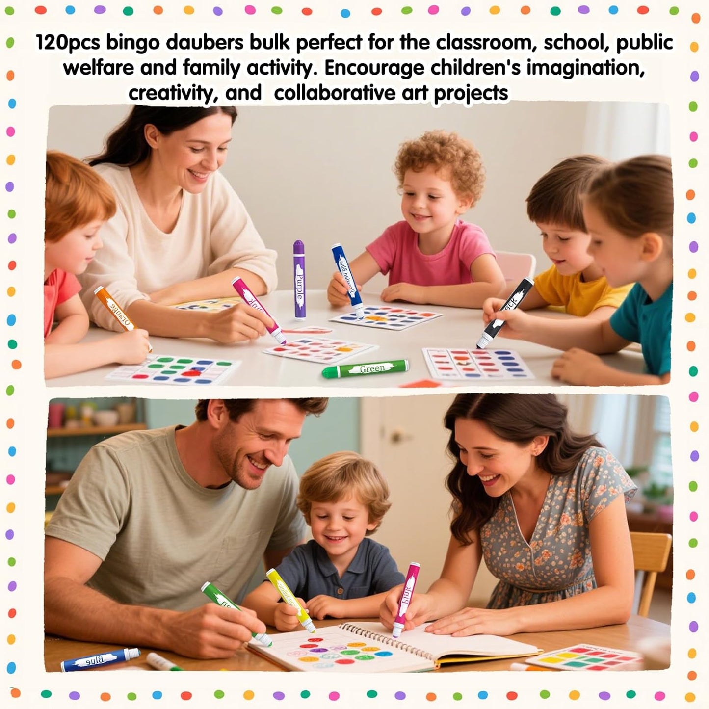 HNSHAG 120pcs Art Bingo Daubers, 15 Colors Washable Dot Markers, Bulk Preschool Art Supplies Paint Craft Kit for Kids, Ideal for Toddler Art and Crafts Painting Supplies Drawing Coloring